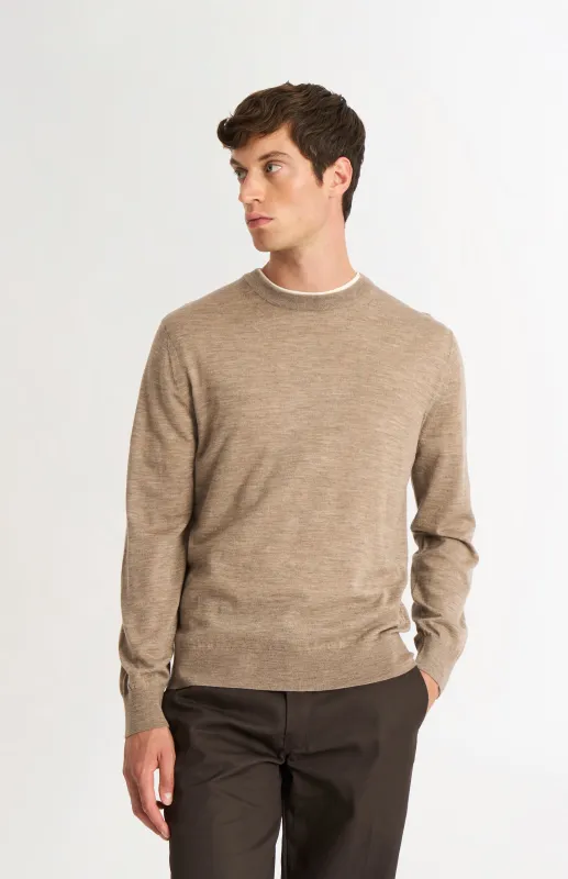 Men's Crew Neck Extra Fine Merino Wool Jumper In Mushroom sold by Pringle of Scotland