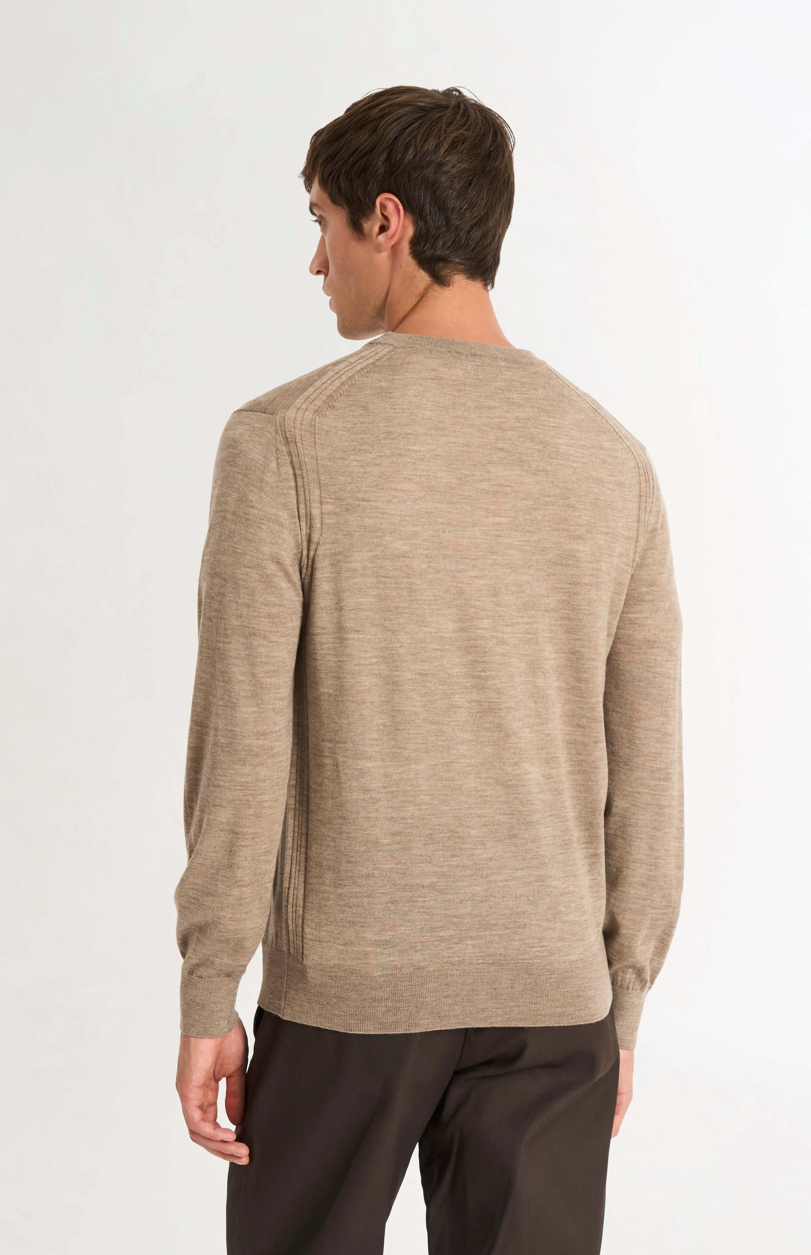 Men's Crew Neck Extra Fine Merino Wool Jumper In Mushroom sold by Pringle of Scotland product image thumbnail 5