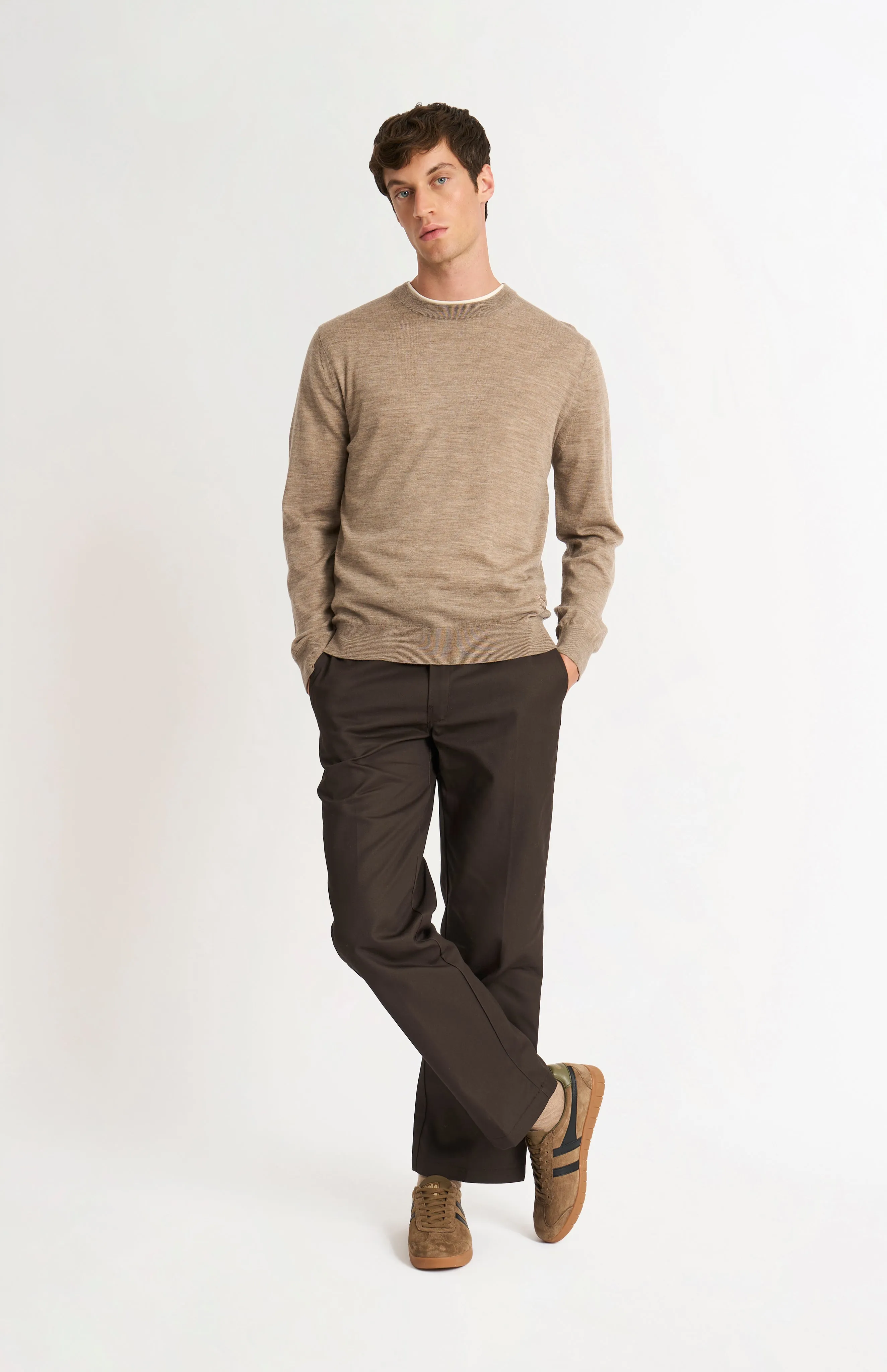 Men's Crew Neck Extra Fine Merino Wool Jumper In Mushroom sold by Pringle of Scotland product image thumbnail 3