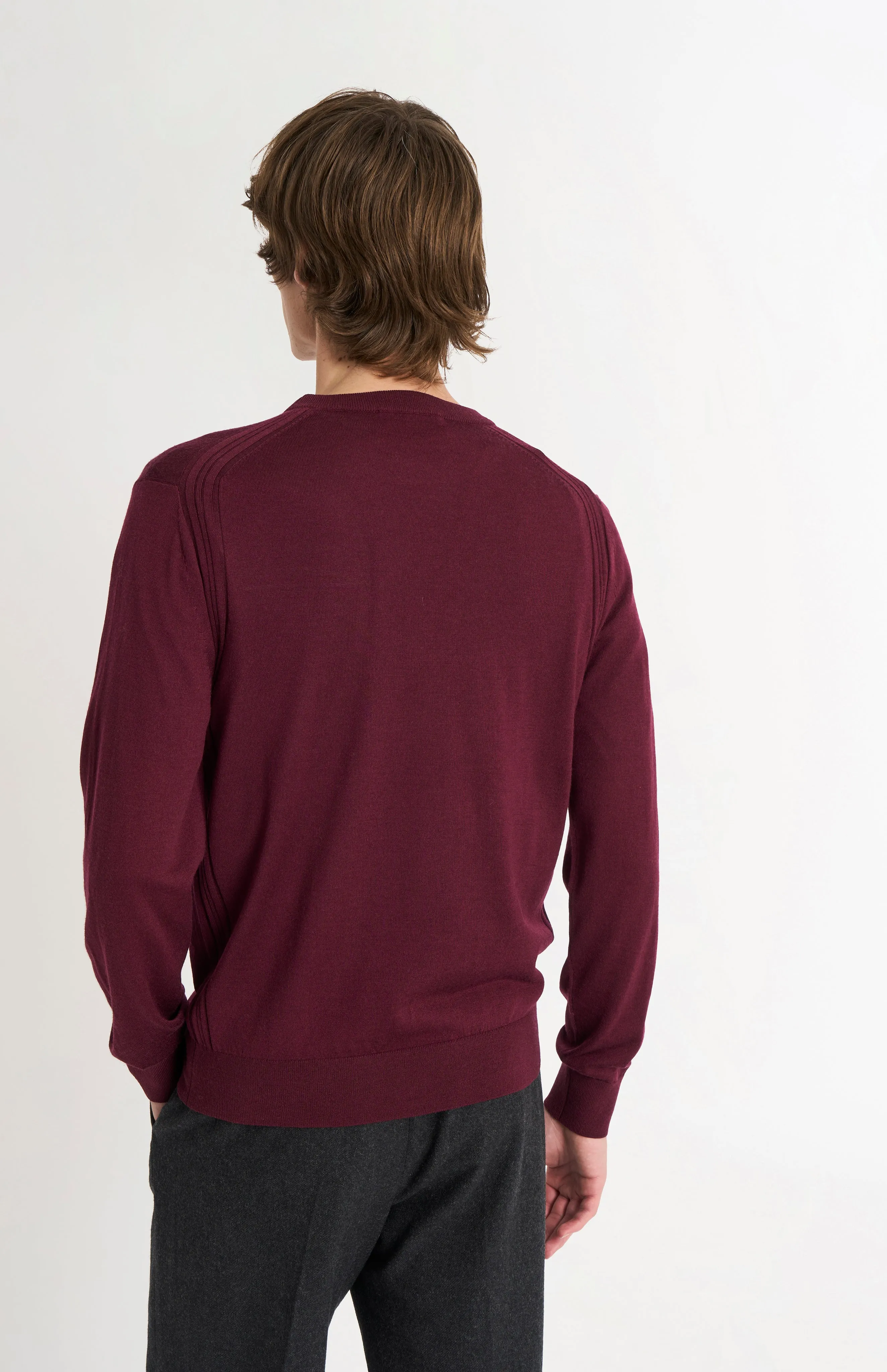 Men's Crew Neck Extra Fine Merino Wool Jumper In Burgundy sold by Pringle of Scotland product image thumbnail 5