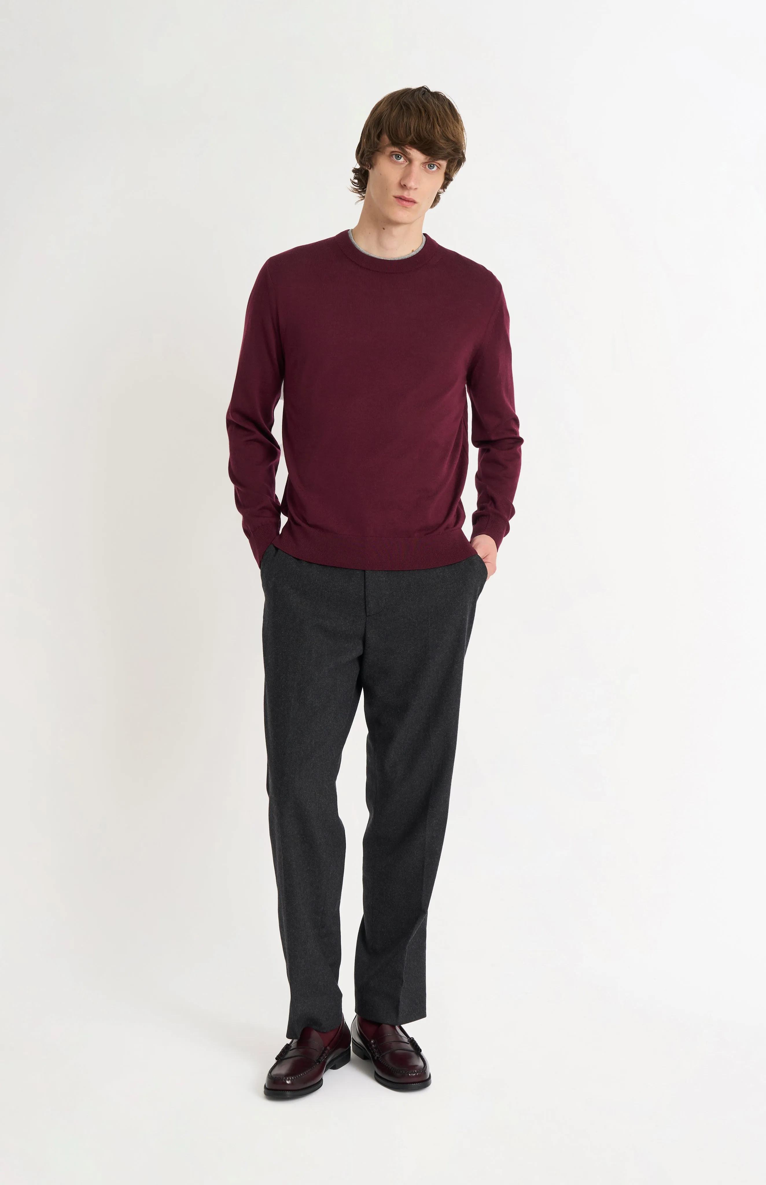 Men's Crew Neck Extra Fine Merino Wool Jumper In Burgundy sold by Pringle of Scotland product image thumbnail 3