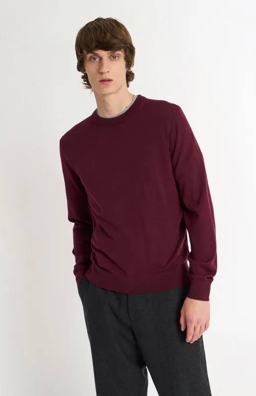 Men's Crew Neck Extra Fine Merino Wool Jumper In Burgundy sold by Pringle of Scotland