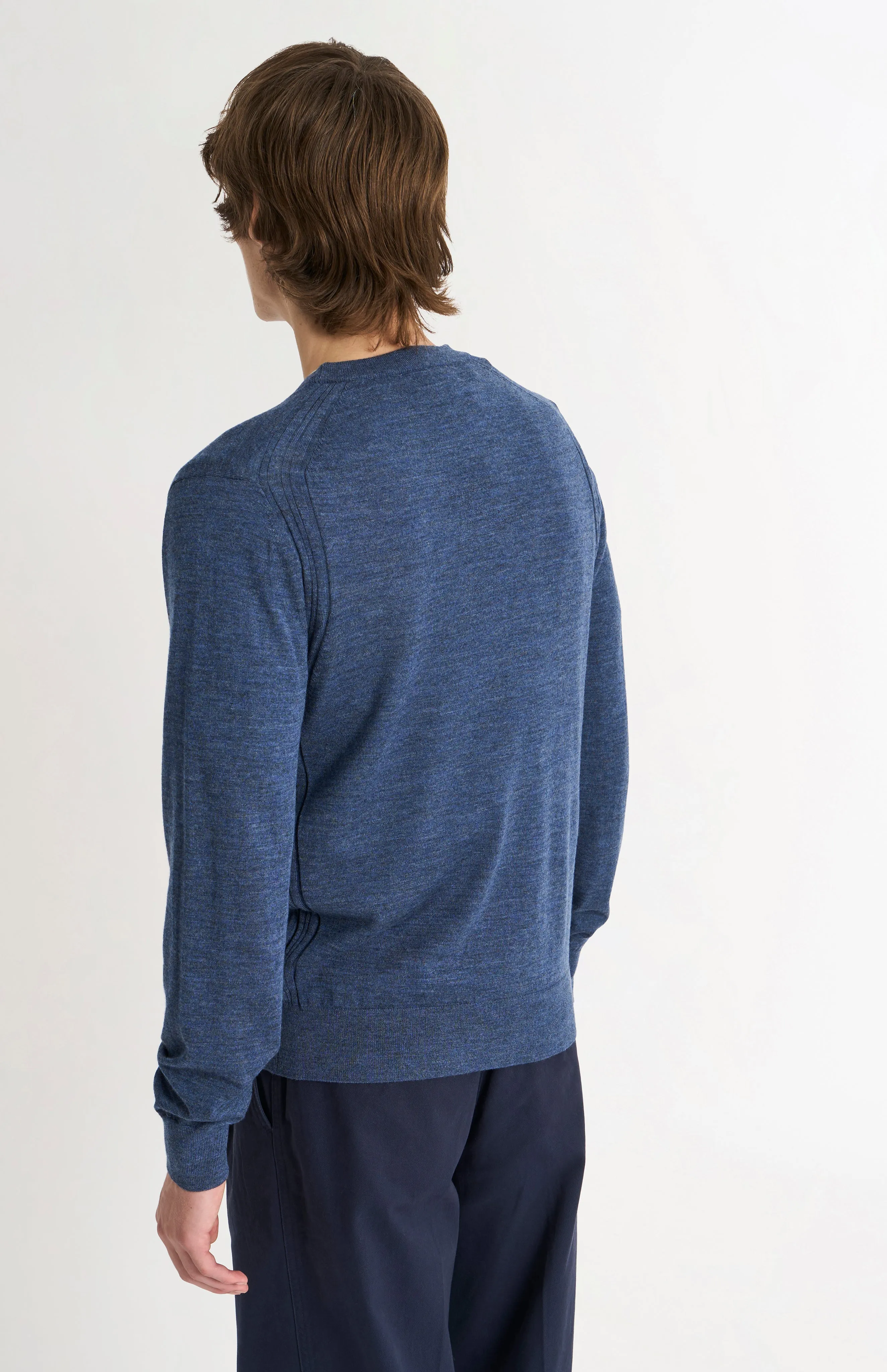 Men's Crew Neck Extra Fine Merino Wool Jumper In Blue sold by Pringle of Scotland product image thumbnail 5