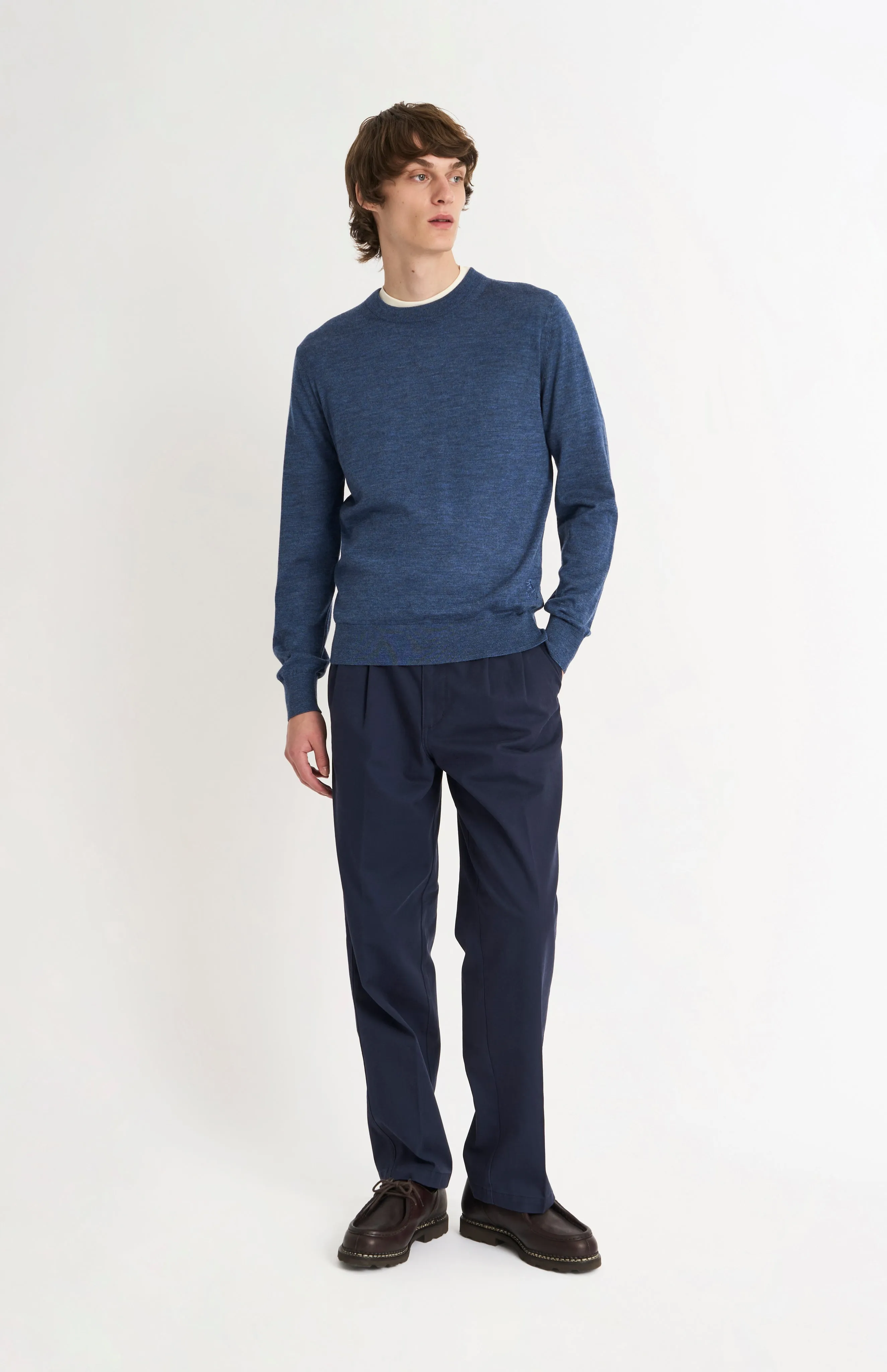 Men's Crew Neck Extra Fine Merino Wool Jumper In Blue sold by Pringle of Scotland product image thumbnail 3