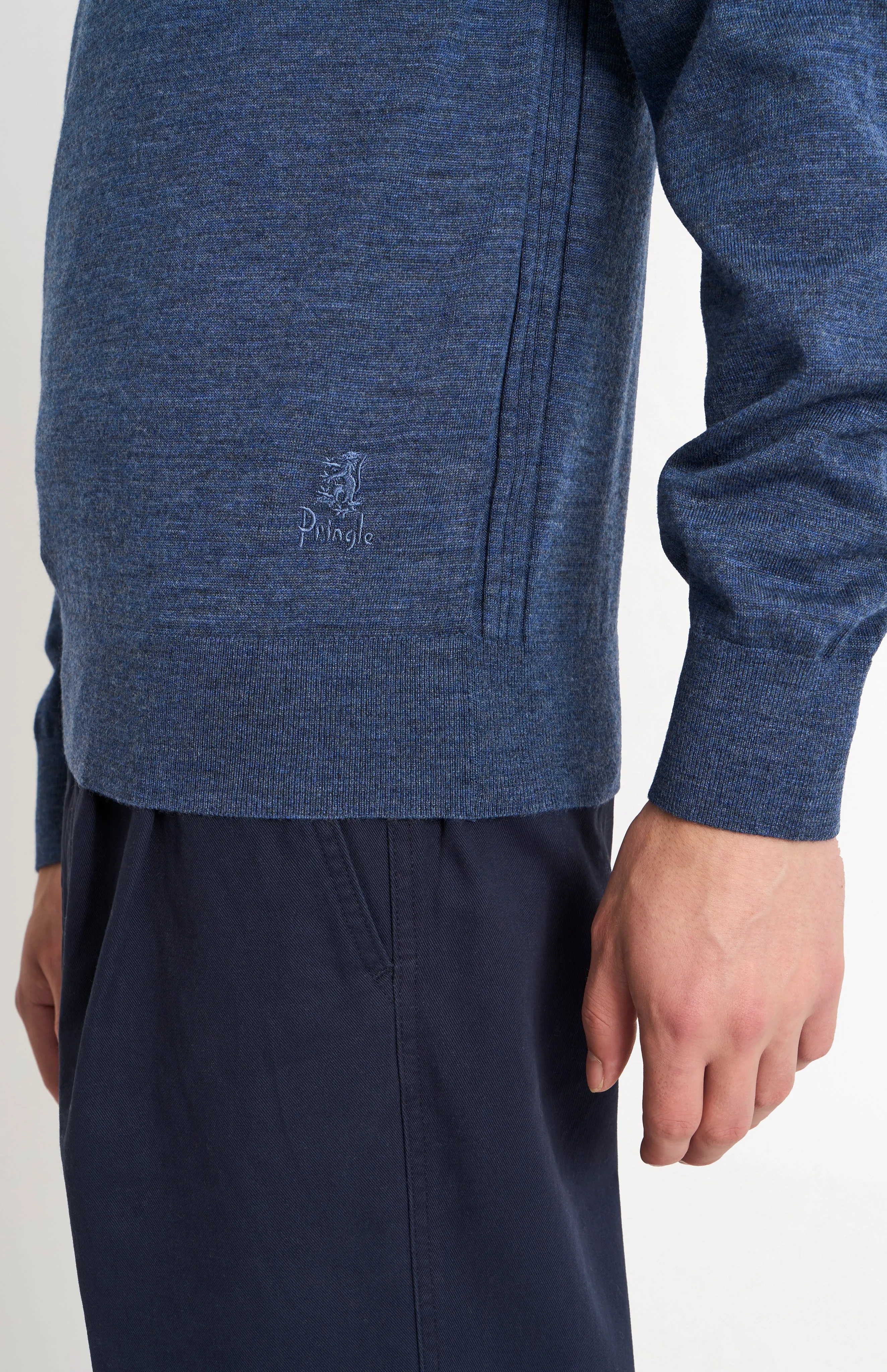 Men's Crew Neck Extra Fine Merino Wool Jumper In Blue sold by Pringle of Scotland product image thumbnail 4