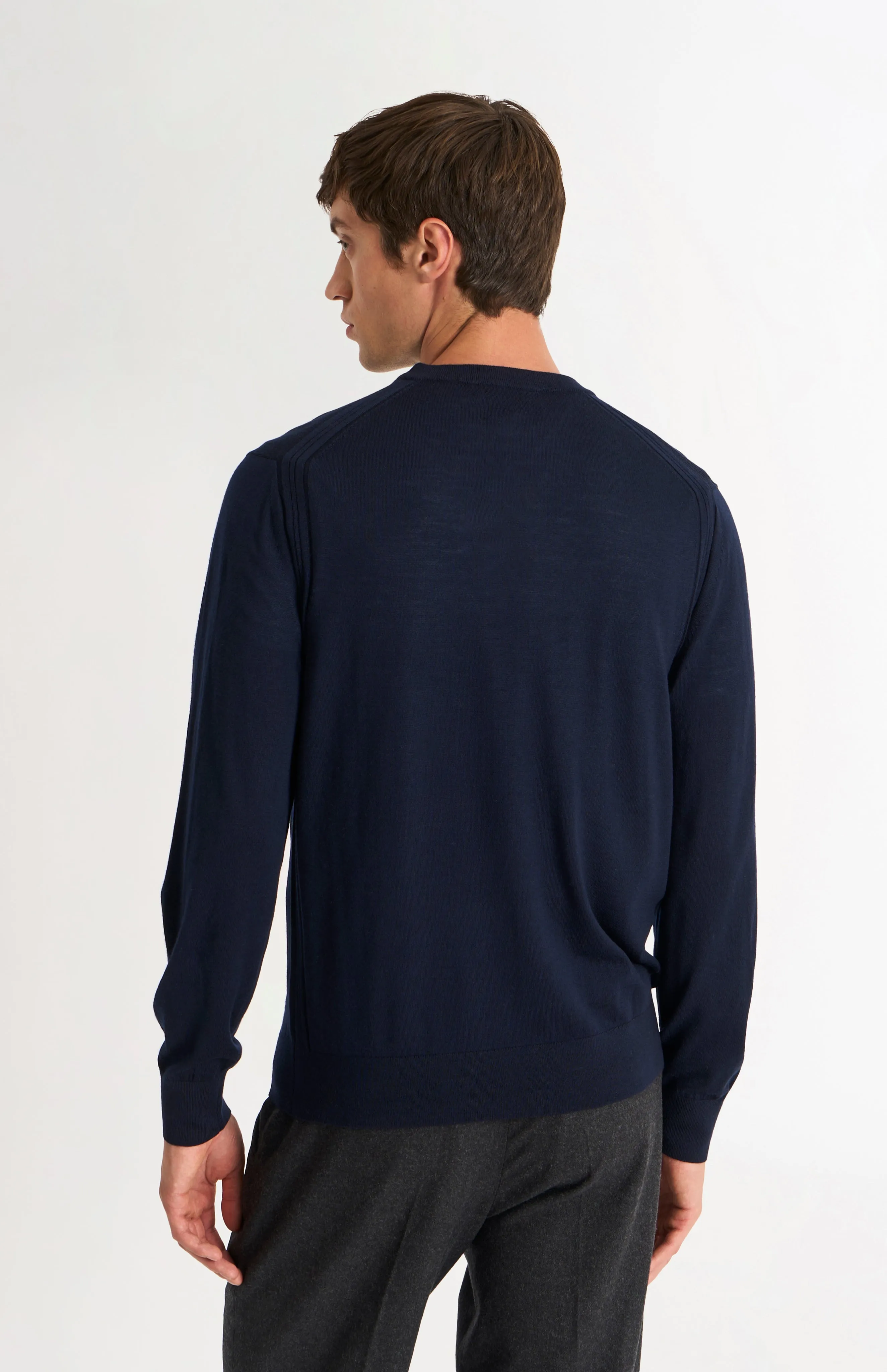 Men's Crew Neck Extra Fine Merino Wool Jumper In Navy Blue sold by Pringle of Scotland product image thumbnail 5