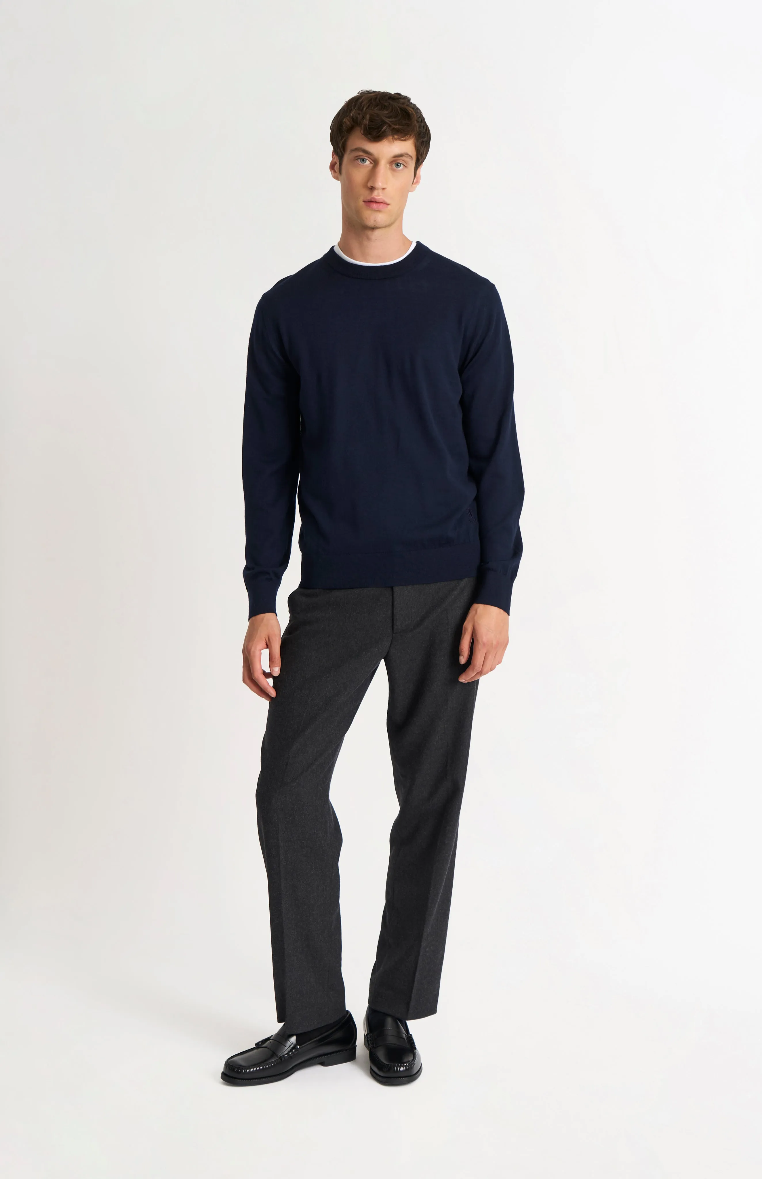 Men's Crew Neck Extra Fine Merino Wool Jumper In Navy Blue sold by Pringle of Scotland product image thumbnail 3