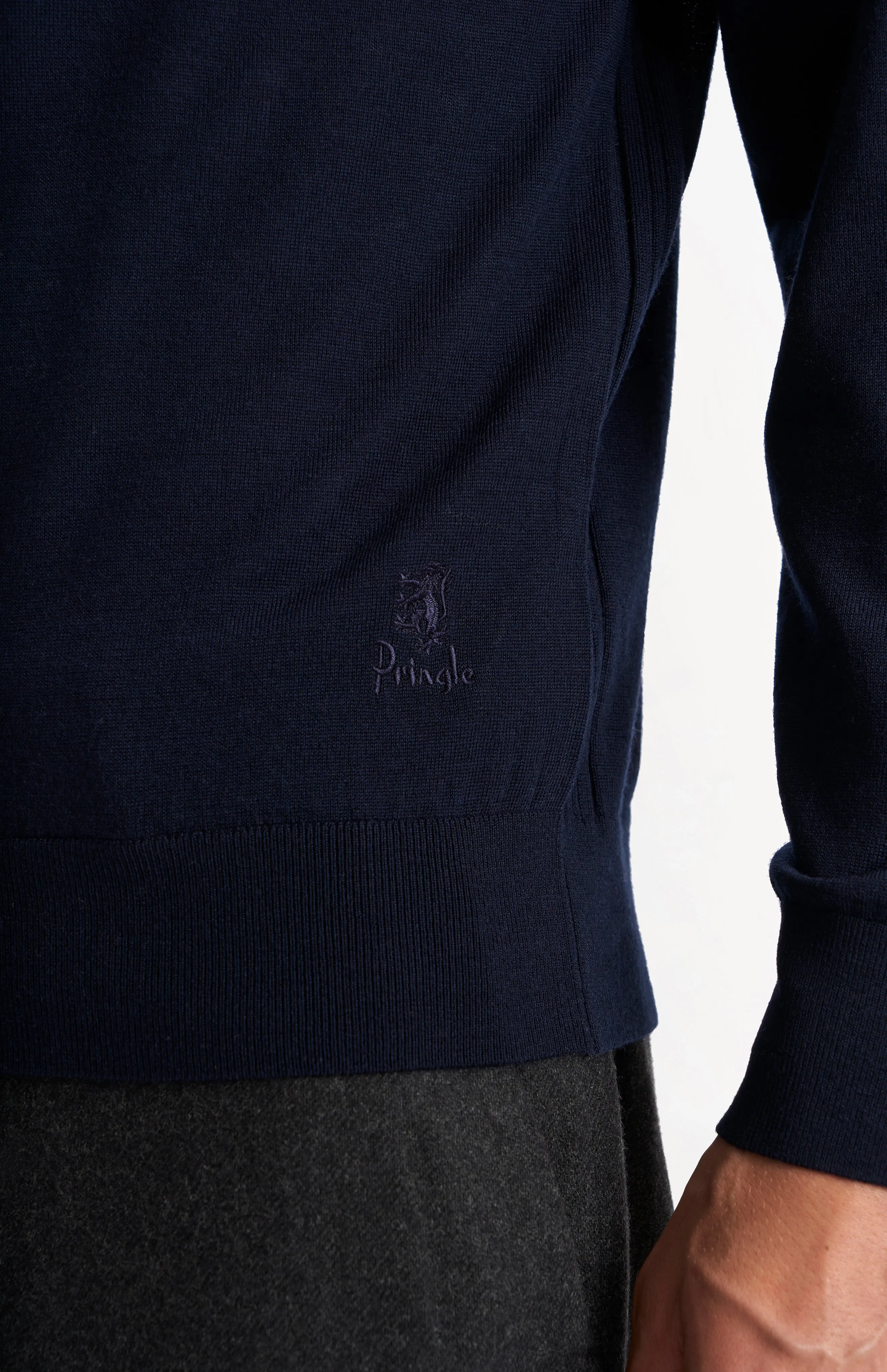Men's Crew Neck Extra Fine Merino Wool Jumper In Navy Blue sold by Pringle of Scotland product image thumbnail 4