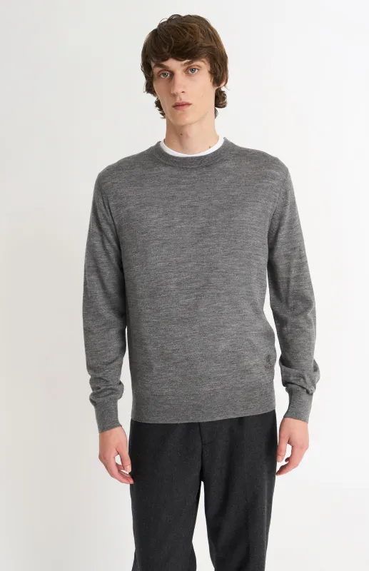 Men's Crew Neck Extra Fine Merino Wool Jumper In Grey Melange sold by Pringle of Scotland