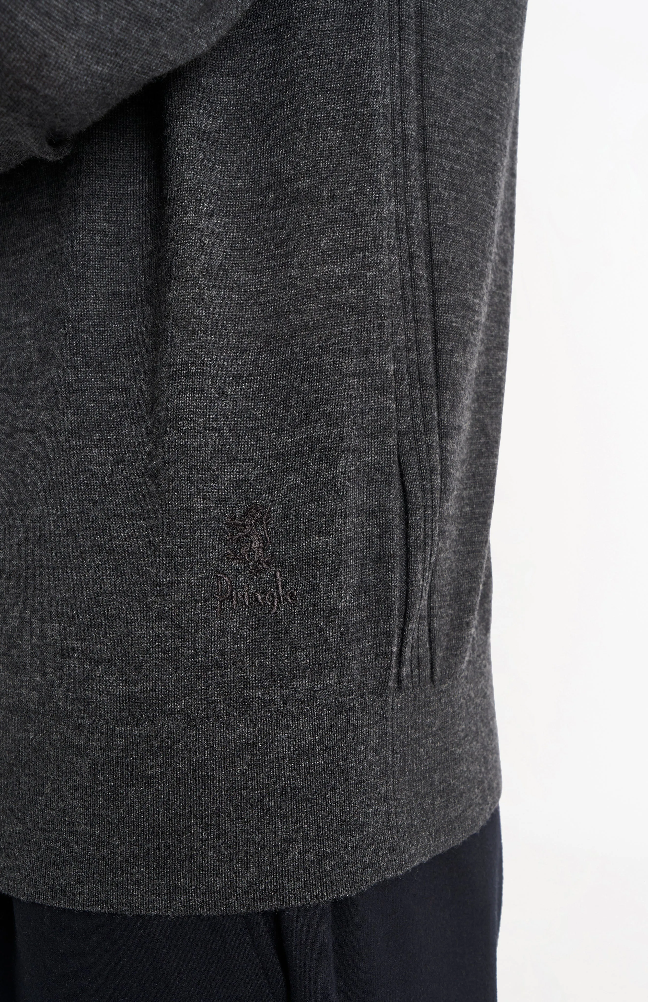 Men's Crew Neck Extra Fine Merino Wool Jumper In Charcoal Melange sold by Pringle of Scotland product image thumbnail 4