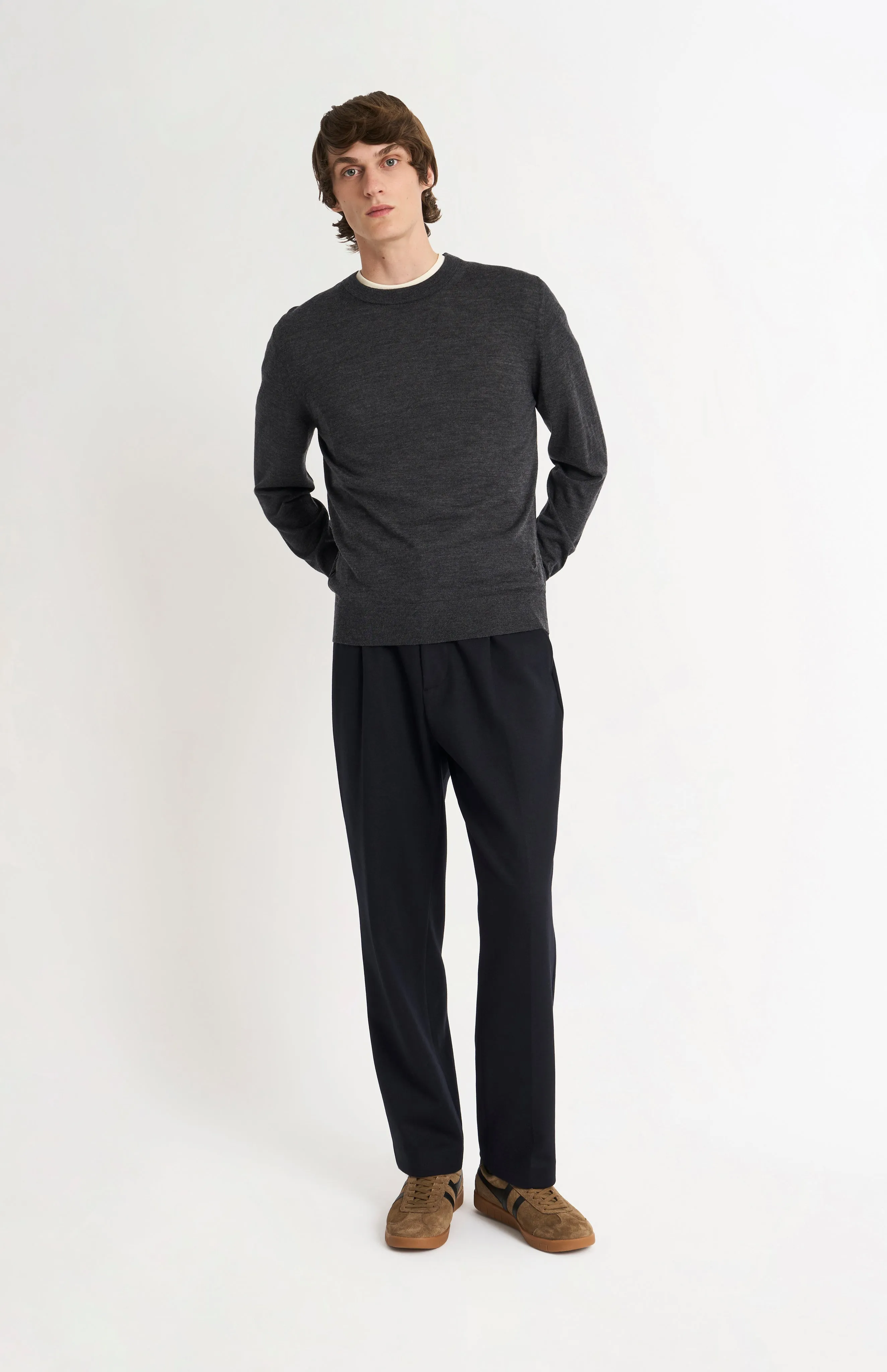 Men's Crew Neck Extra Fine Merino Wool Jumper In Charcoal Melange sold by Pringle of Scotland product image thumbnail 3