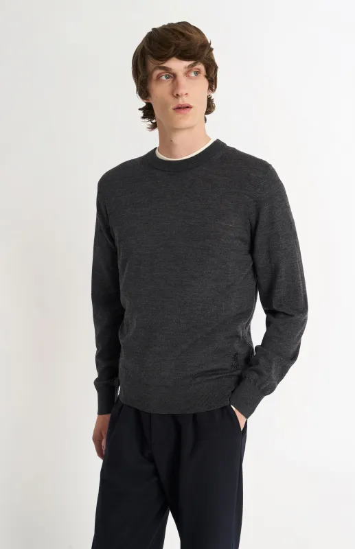 Men's Crew Neck Extra Fine Merino Wool Jumper In Charcoal Melange sold by Pringle of Scotland