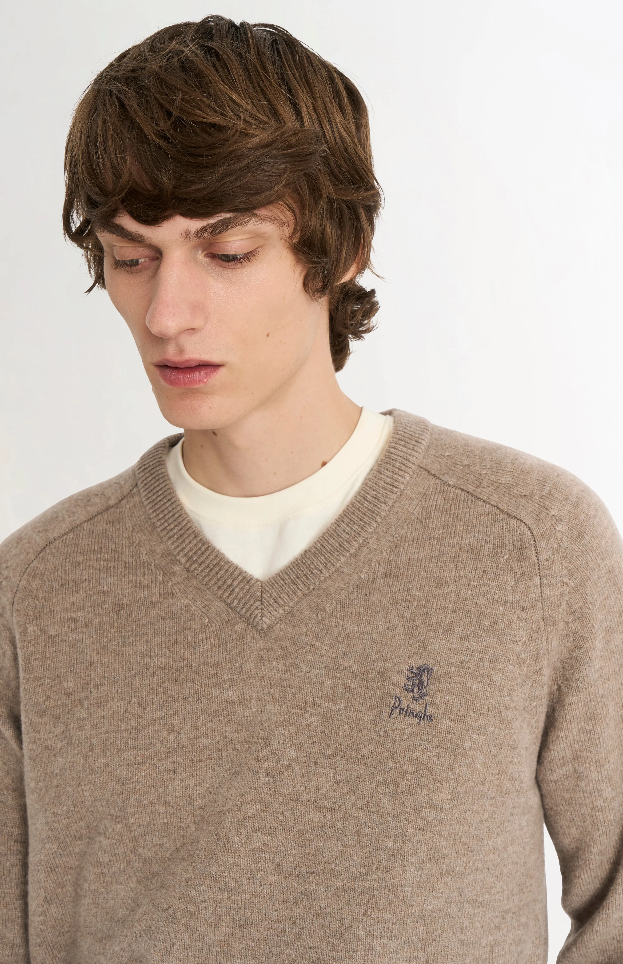 Men's Classic V-neck Supersoft Lambswool Jumper In Mushroom sold by Pringle of Scotland product image thumbnail 4