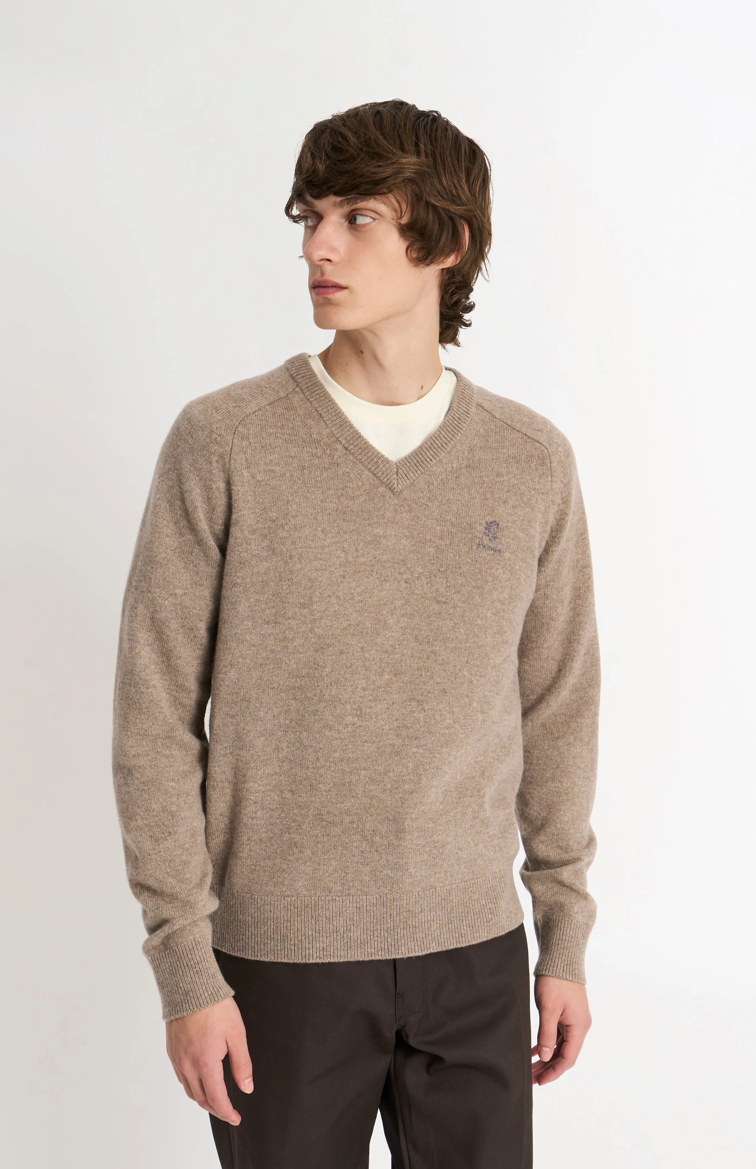 Men's Classic V-neck Supersoft Lambswool Jumper In Mushroom sold by Pringle of Scotland
