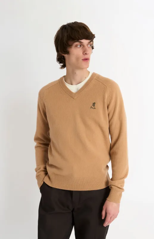 Men's Classic V-neck Supersoft Lambswool Jumper In Camel sold by Pringle of Scotland