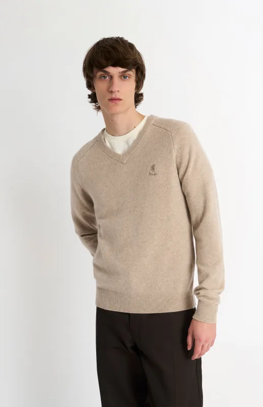 Men's Classic V-neck Supersoft Lambswool Jumper  In Oatmeal sold by Pringle of Scotland