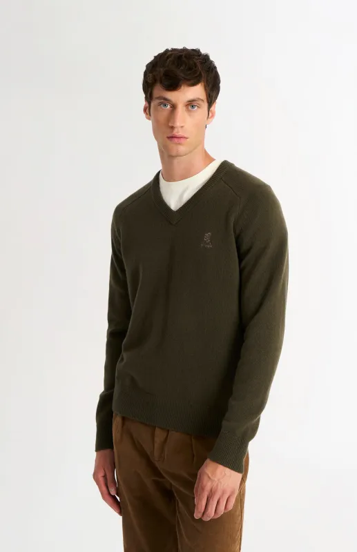 Men's Classic V-neck Supersoft Lambswool Jumper  In Dark Olive sold by Pringle of Scotland