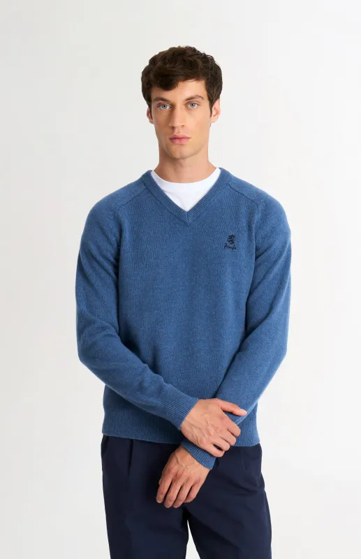 Men's Classic V-neck Supersoft Lambswool Jumper In Bering Sea Blue sold by Pringle of Scotland