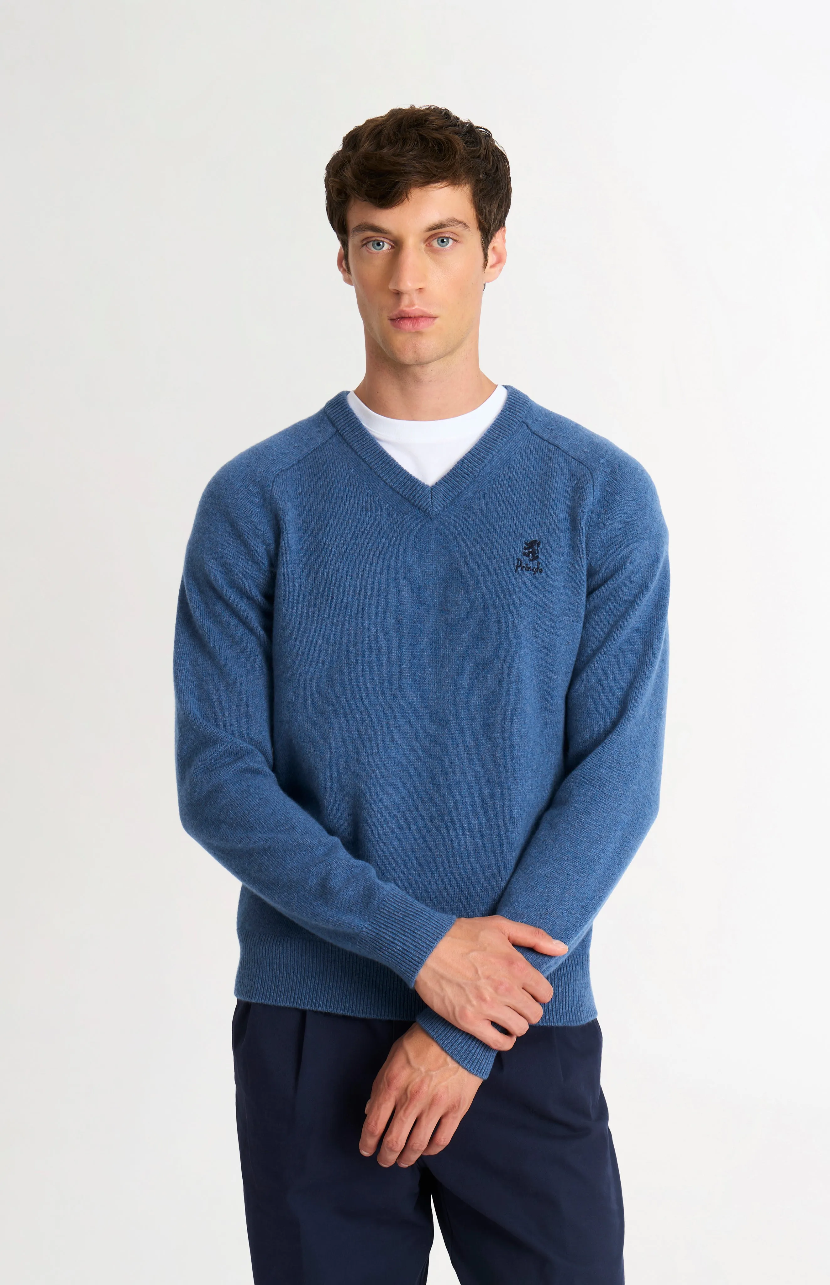Men's Classic V-neck Supersoft Lambswool Jumper In Bering Sea Blue sold by Pringle of Scotland