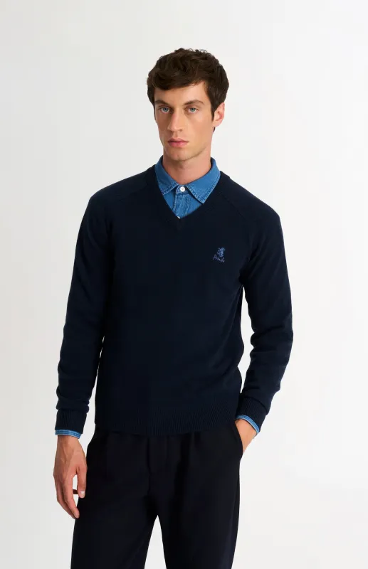 Men's Classic V-neck Supersoft Lambswool Jumper In Navy Blue sold by Pringle of Scotland