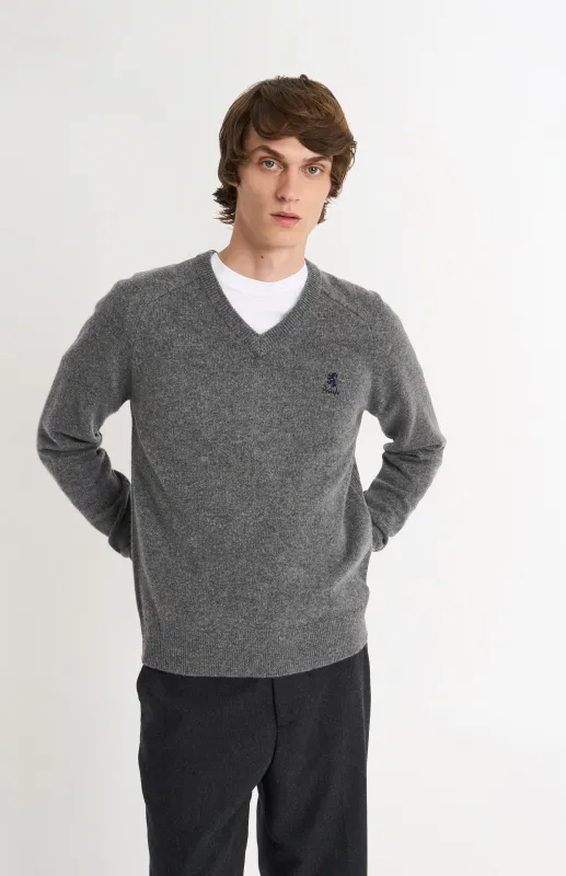 Men's Classic V-neck Supersoft Lambswool Jumper In Grey Melange sold by Pringle of Scotland