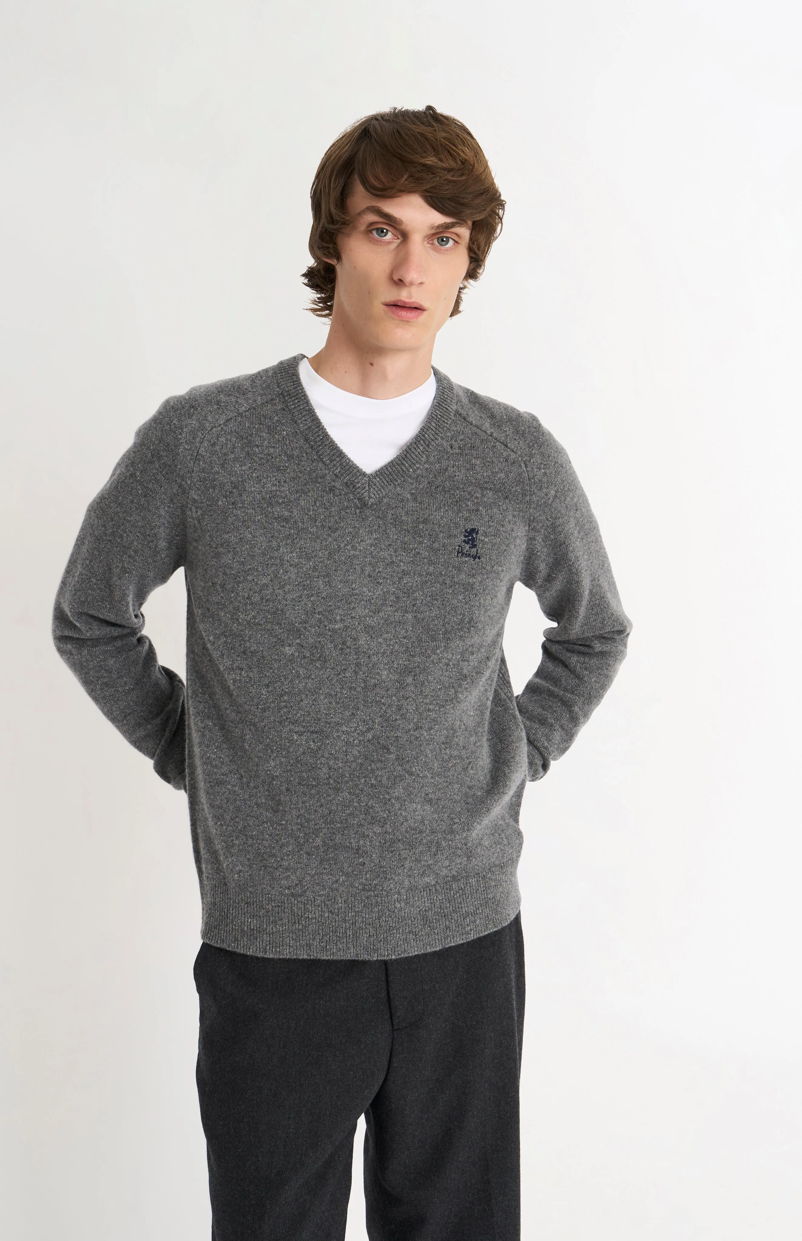 Men's Classic V-neck Supersoft Lambswool Jumper In Grey Melange sold by Pringle of Scotland
