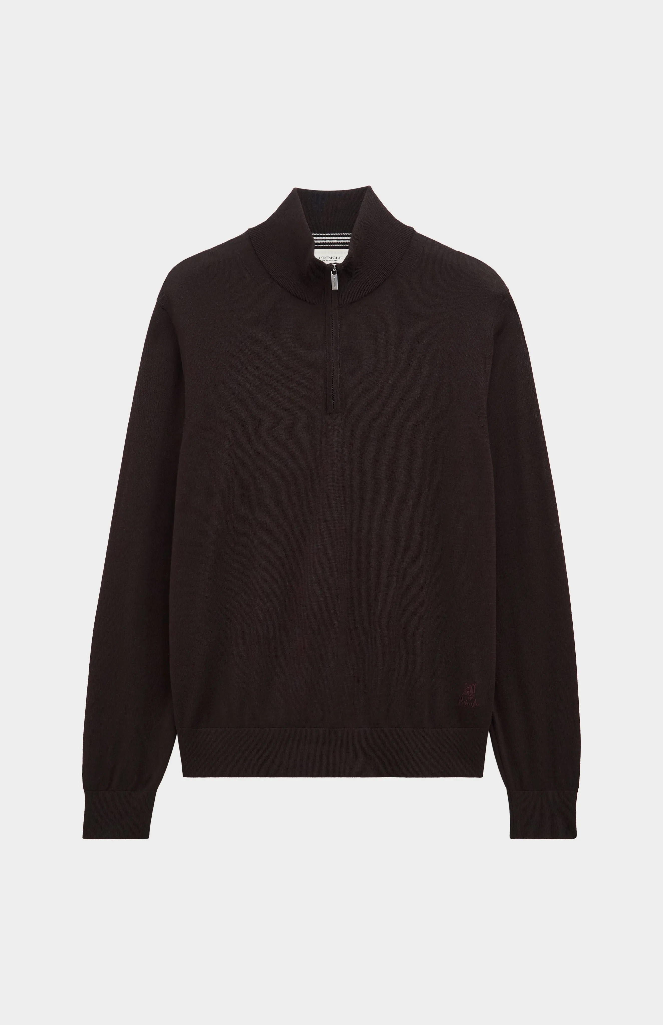 Men's Qtr Zip Extra Fine Merino Wool Jumper In Dark Brown sold by Pringle of Scotland product image thumbnail 2