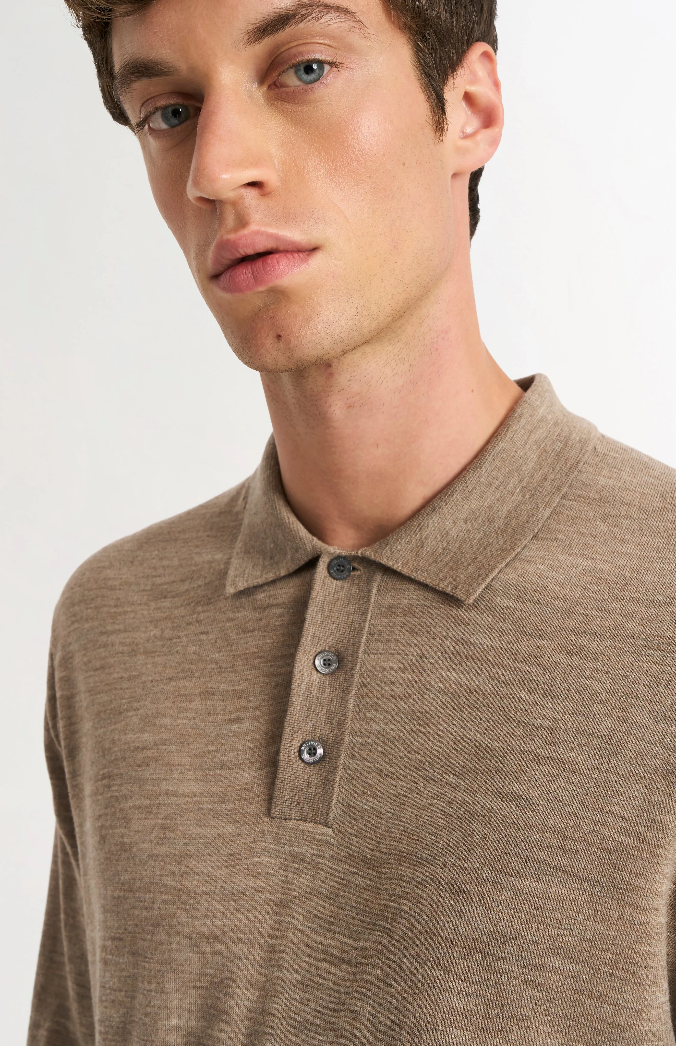 Men's Polo Shirt Extra Fine Merino Wool Jumper In Mushroom sold by Pringle of Scotland product image thumbnail 4