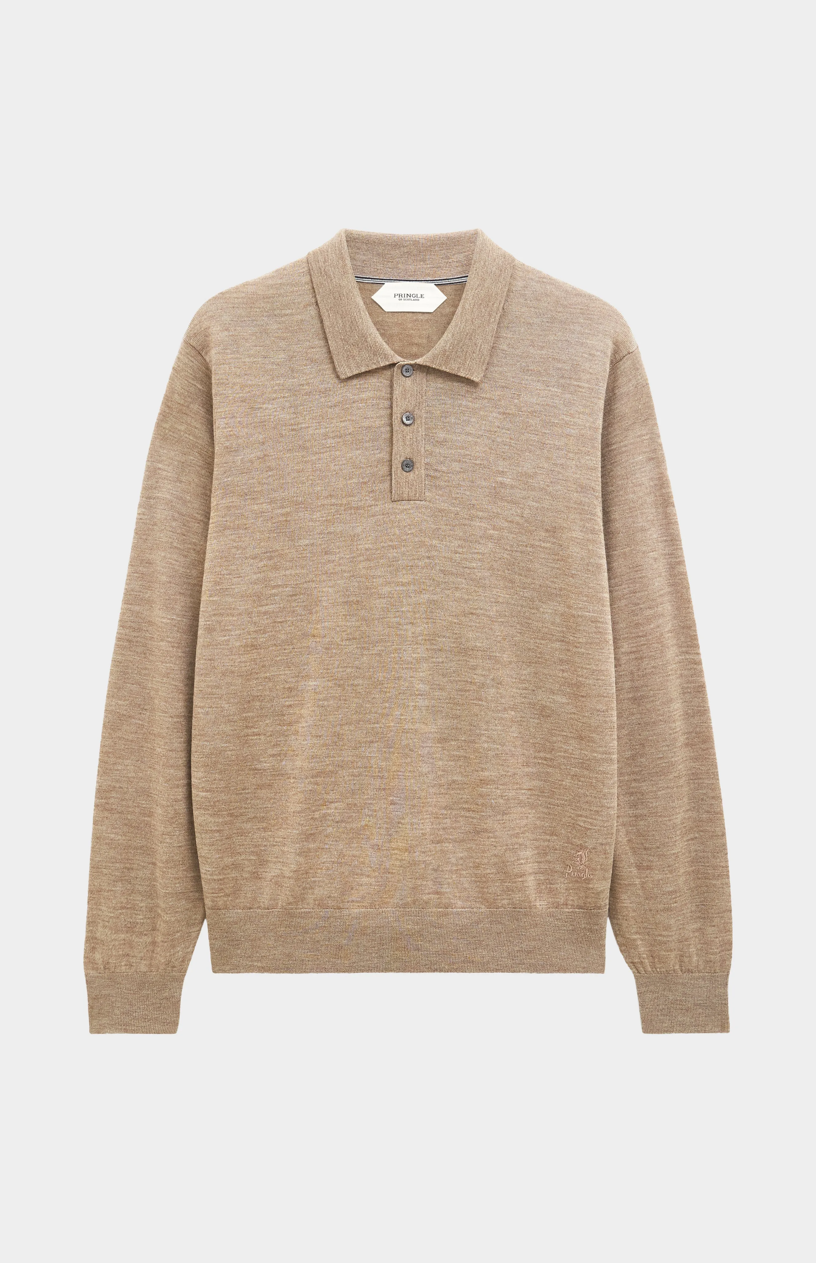 Men's Polo Shirt Extra Fine Merino Wool Jumper In Mushroom sold by Pringle of Scotland product image thumbnail 2