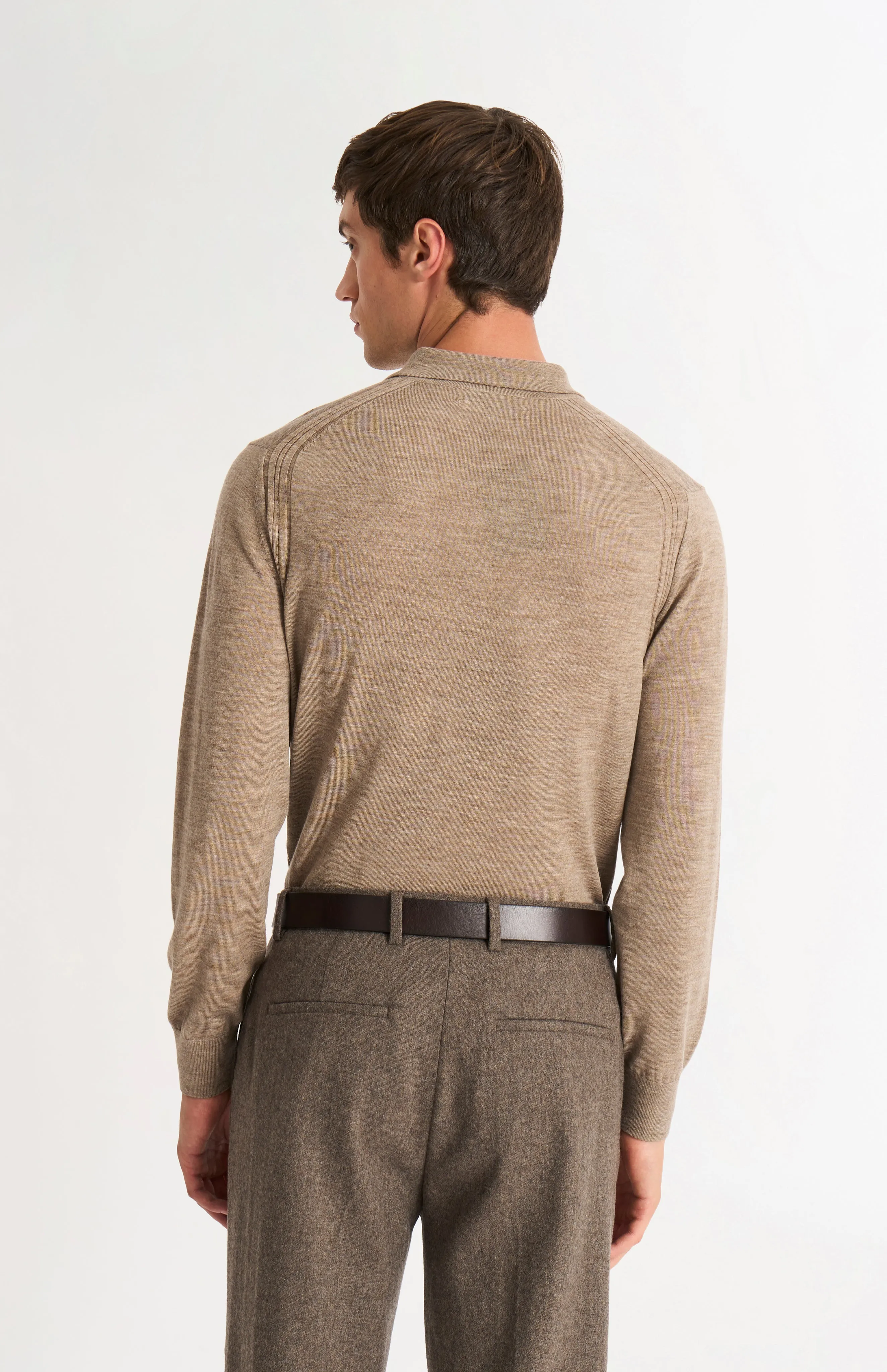 Men's Polo Shirt Extra Fine Merino Wool Jumper In Mushroom sold by Pringle of Scotland product image thumbnail 5