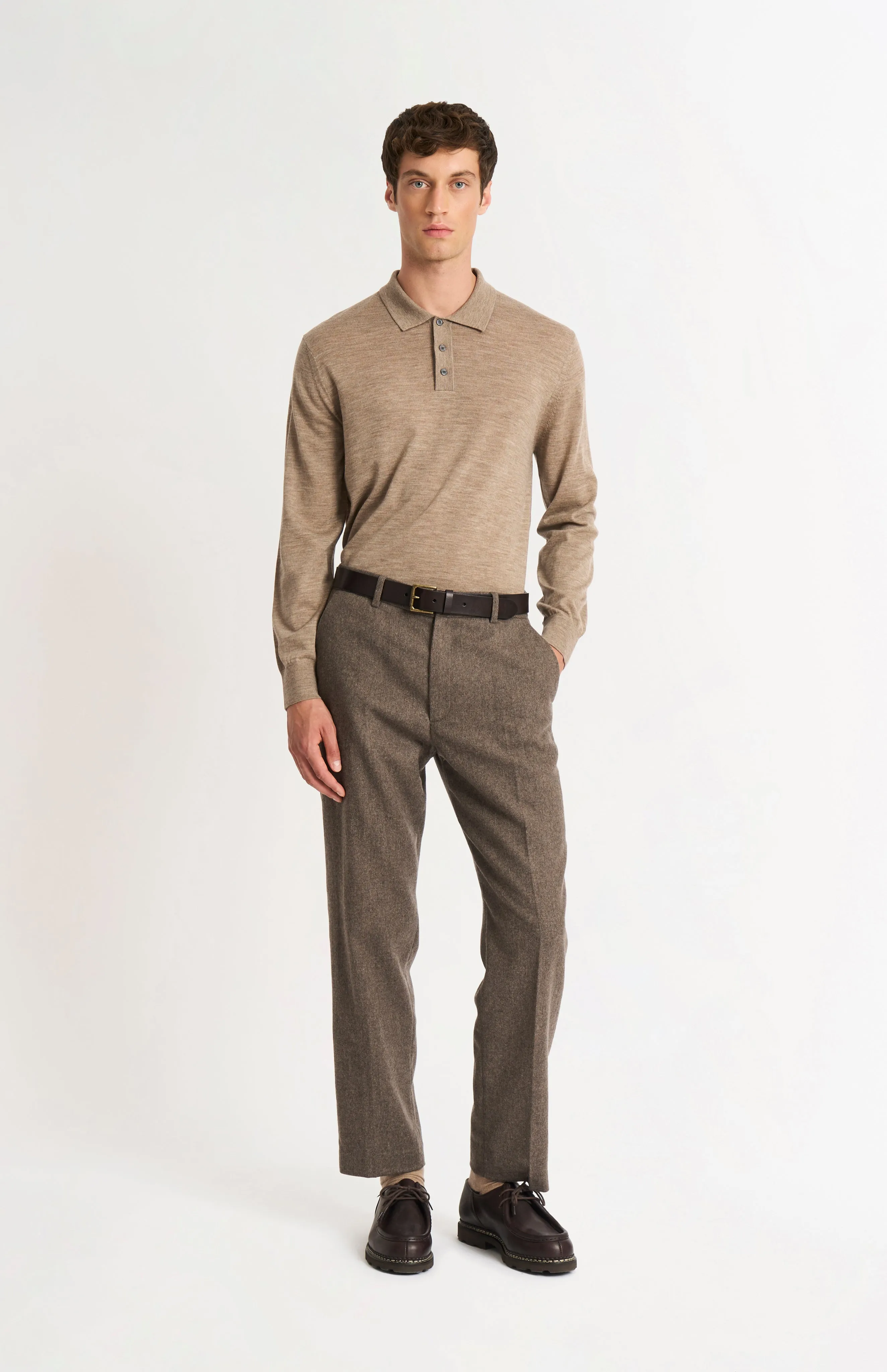 Men's Polo Shirt Extra Fine Merino Wool Jumper In Mushroom sold by Pringle of Scotland product image thumbnail 3