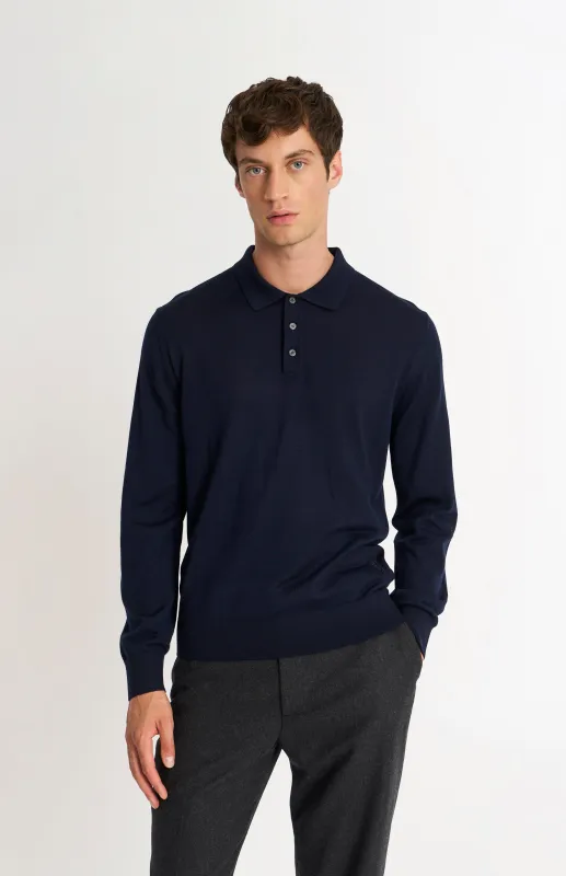 Men's Polo Shirt Extra Fine Merino Wool Jumper In Navy Blue sold by Pringle of Scotland