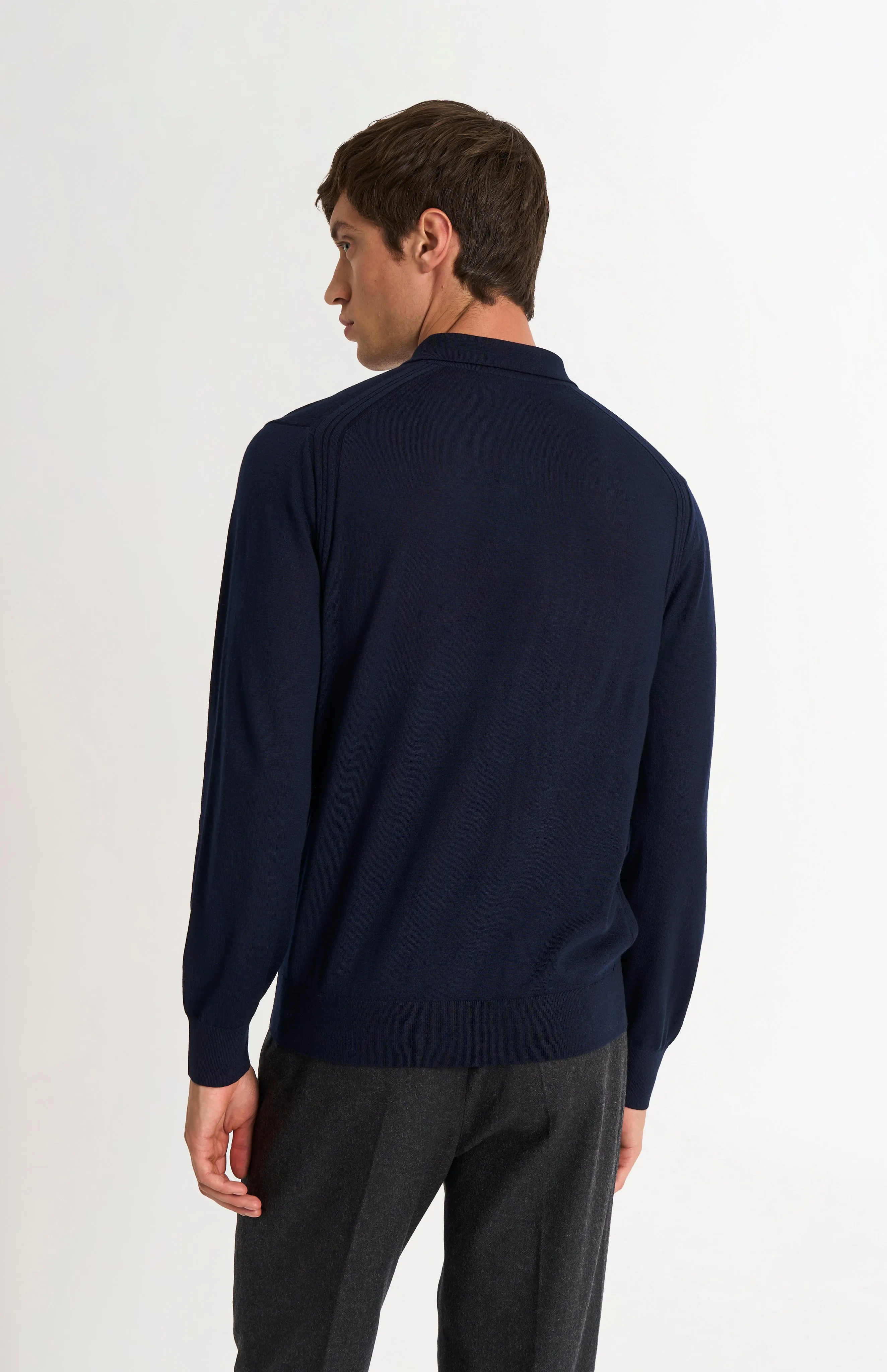 Men's Polo Shirt Extra Fine Merino Wool Jumper In Navy Blue sold by Pringle of Scotland product image thumbnail 5