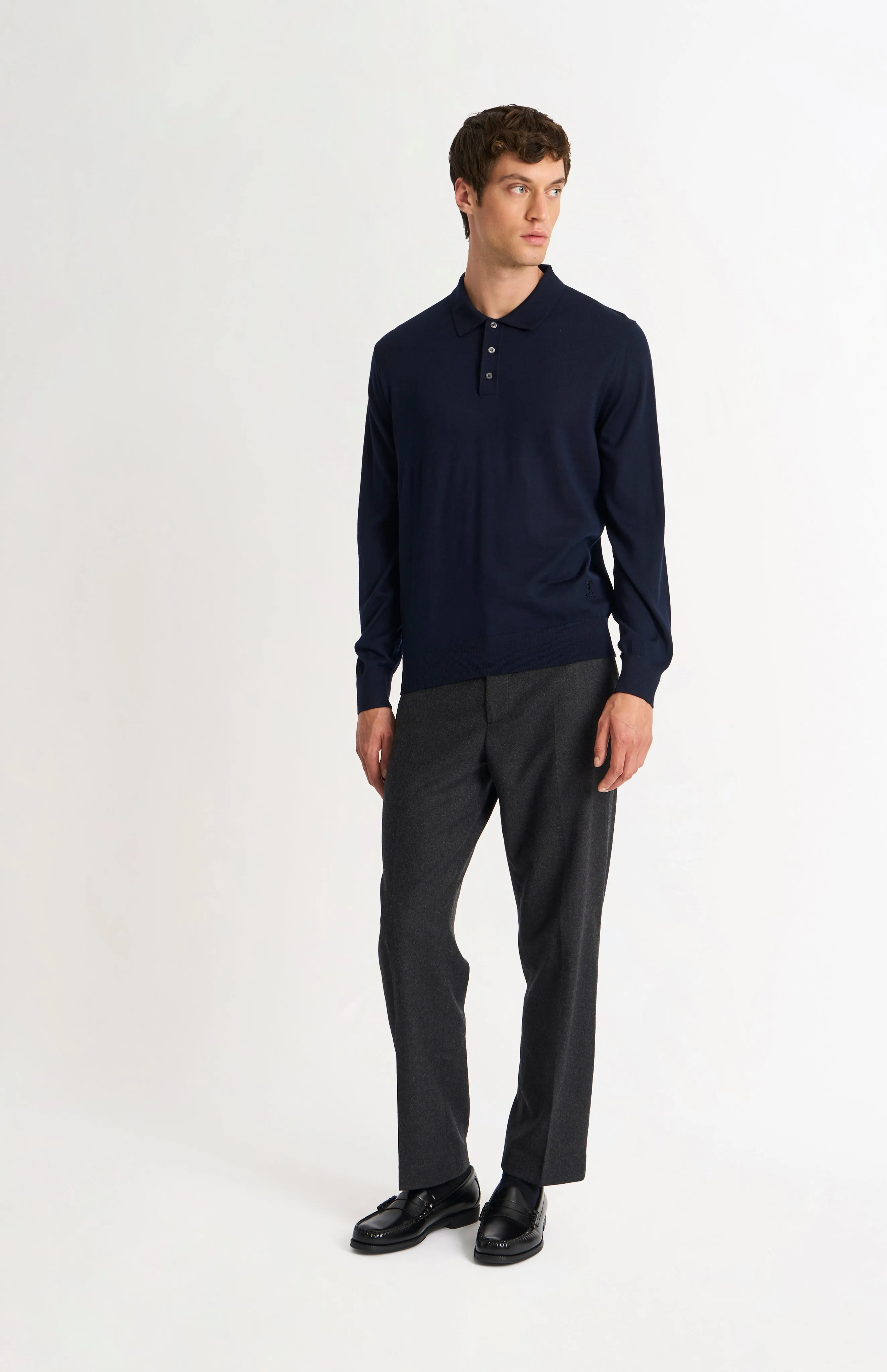 Men's Polo Shirt Extra Fine Merino Wool Jumper In Navy Blue sold by Pringle of Scotland product image thumbnail 3