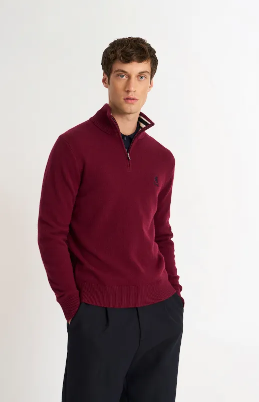 Men's Classic Qtr Zip Supersoft Lambswool Jumper In Burgundy made by Pringle