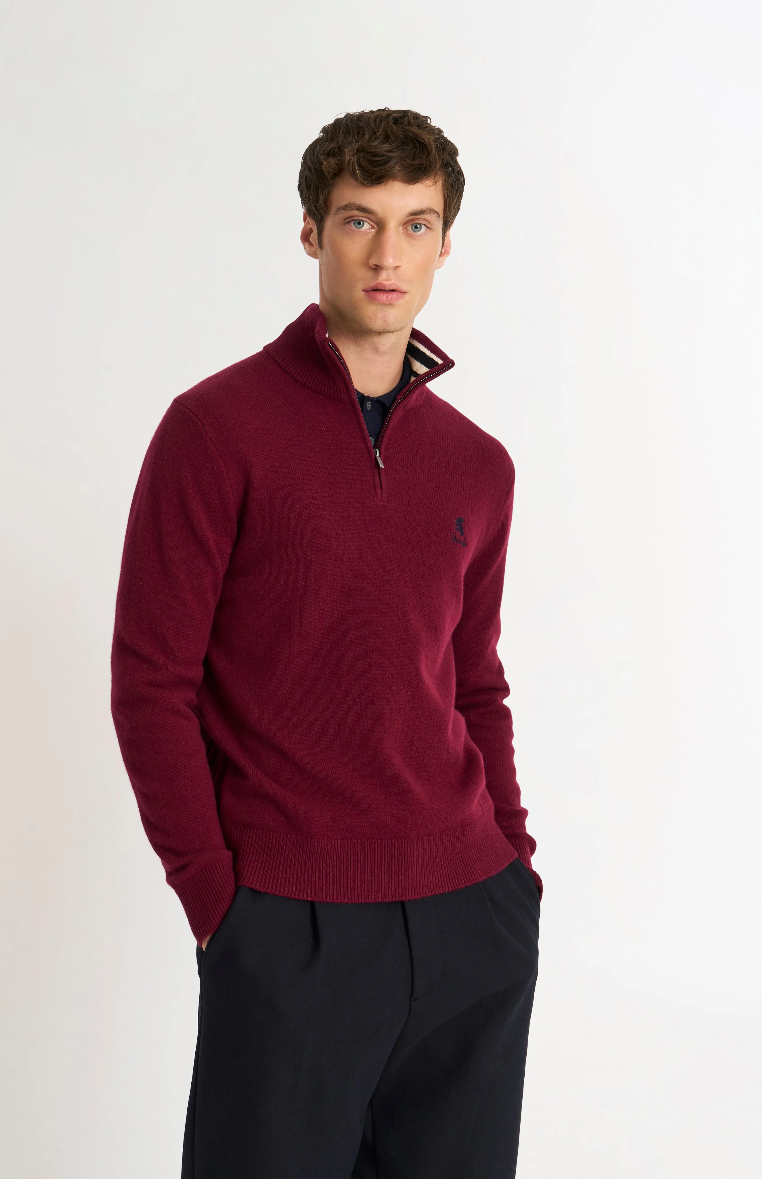 Men's Classic Qtr Zip Supersoft Lambswool Jumper In Burgundy sold by Pringle of Scotland
