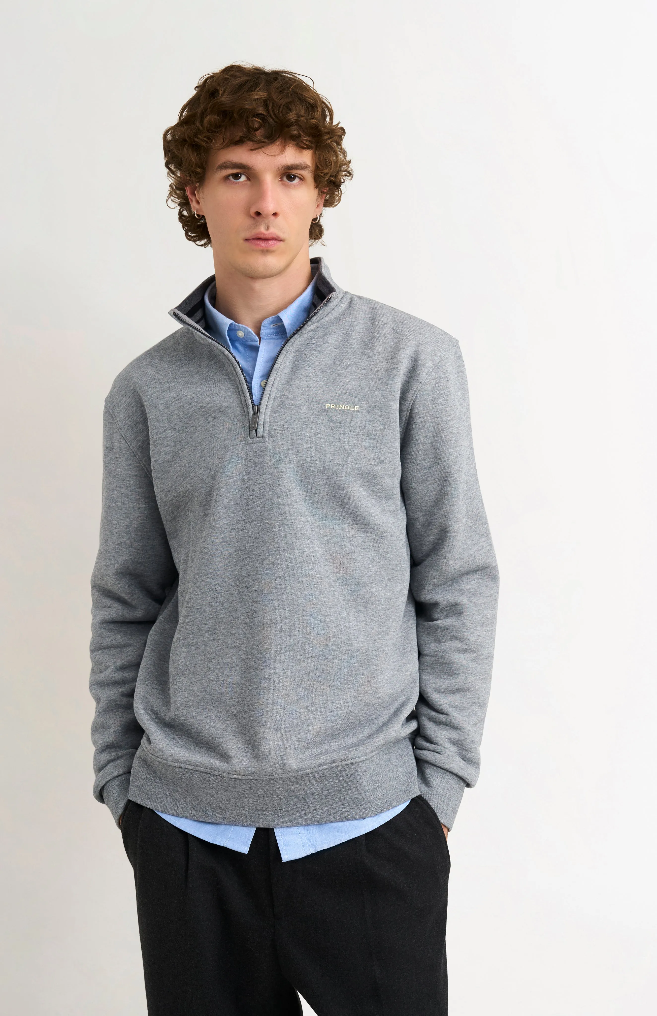 Men's Qtr Zip Track Jumper In Grey Melange sold by Pringle of Scotland