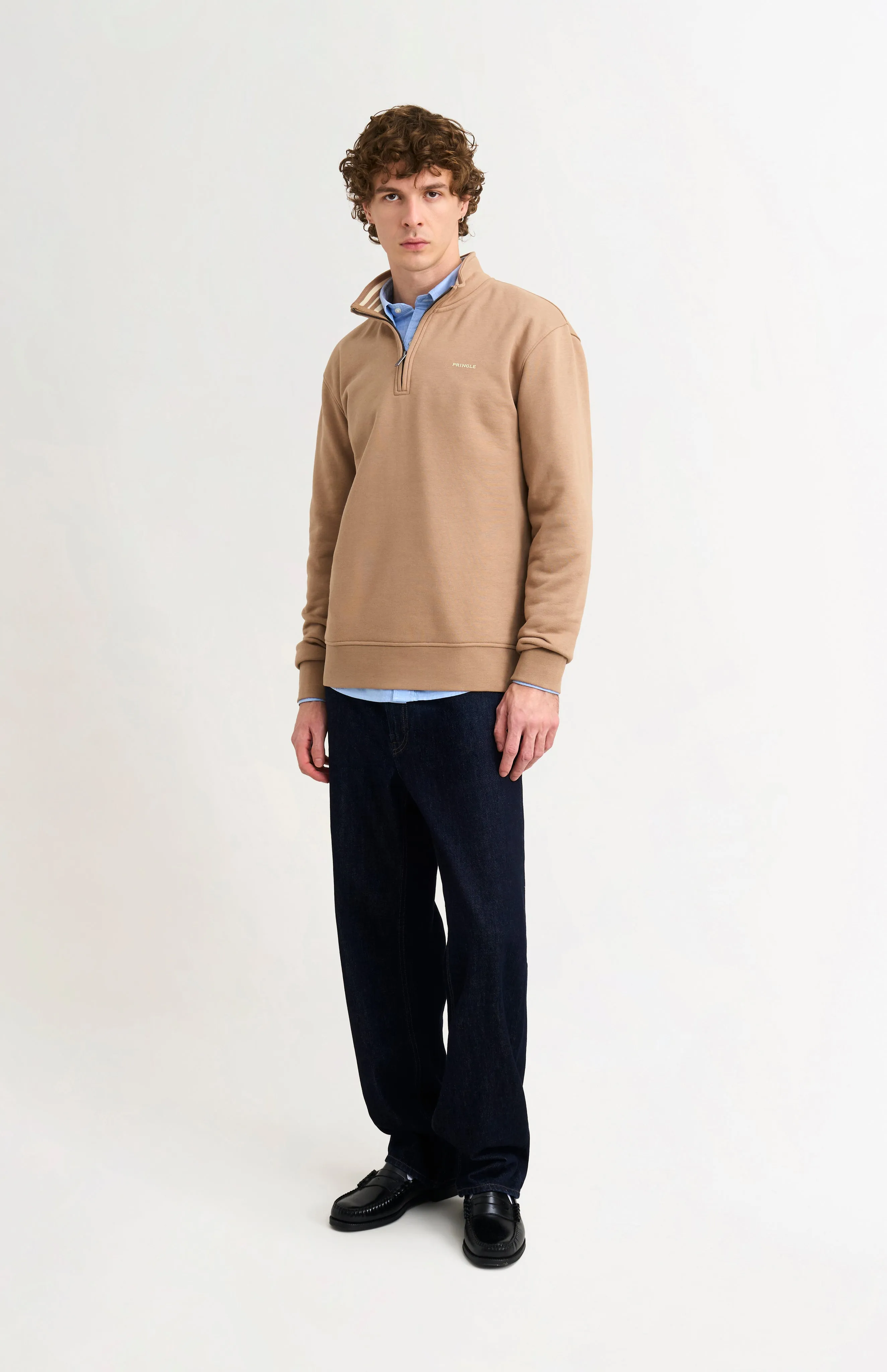 Men's Qtr Zip Track Jumper In Mushroom sold by Pringle of Scotland product image thumbnail 2