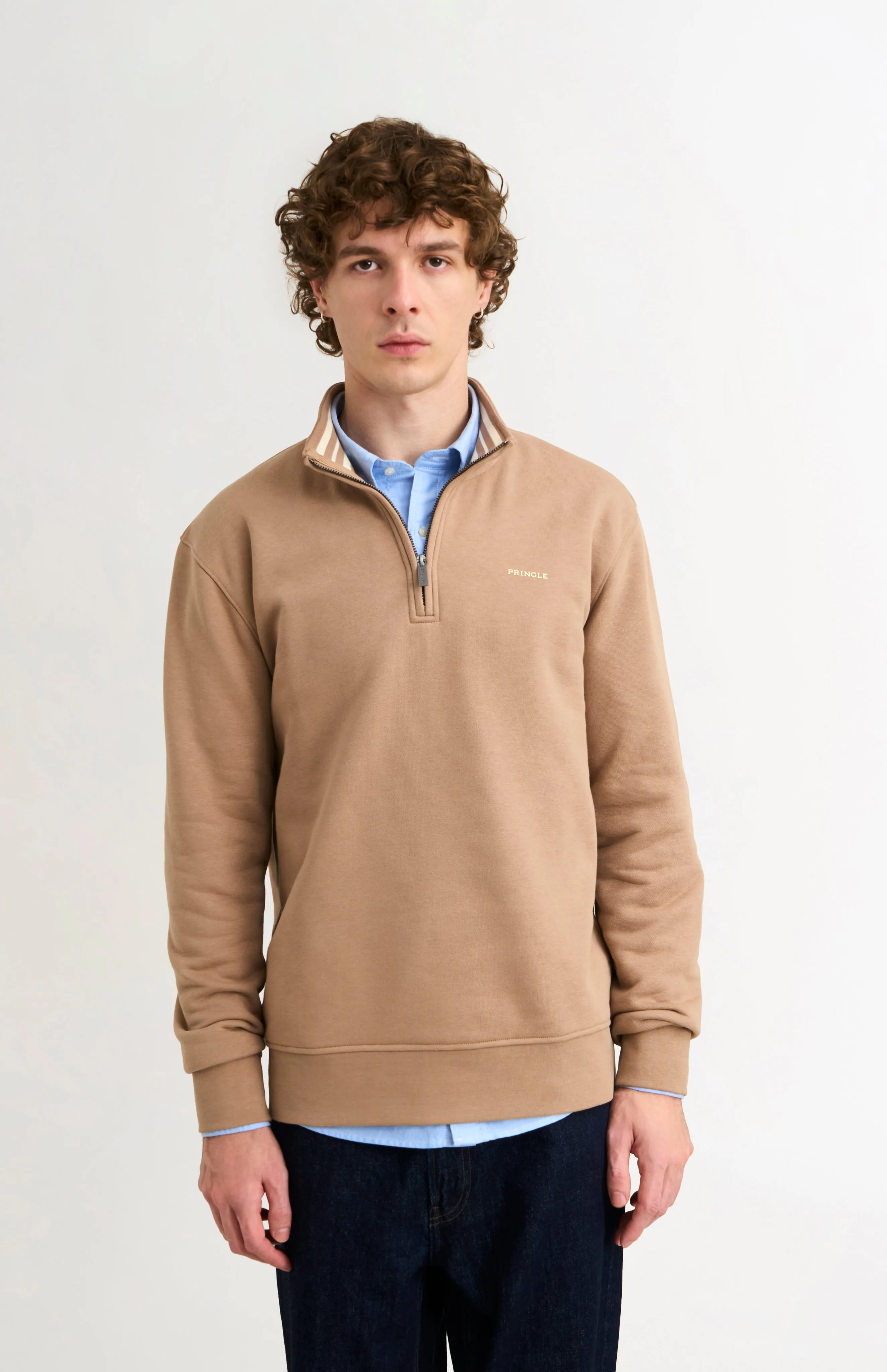 Men's Qtr Zip Track Jumper In Mushroom sold by Pringle of Scotland