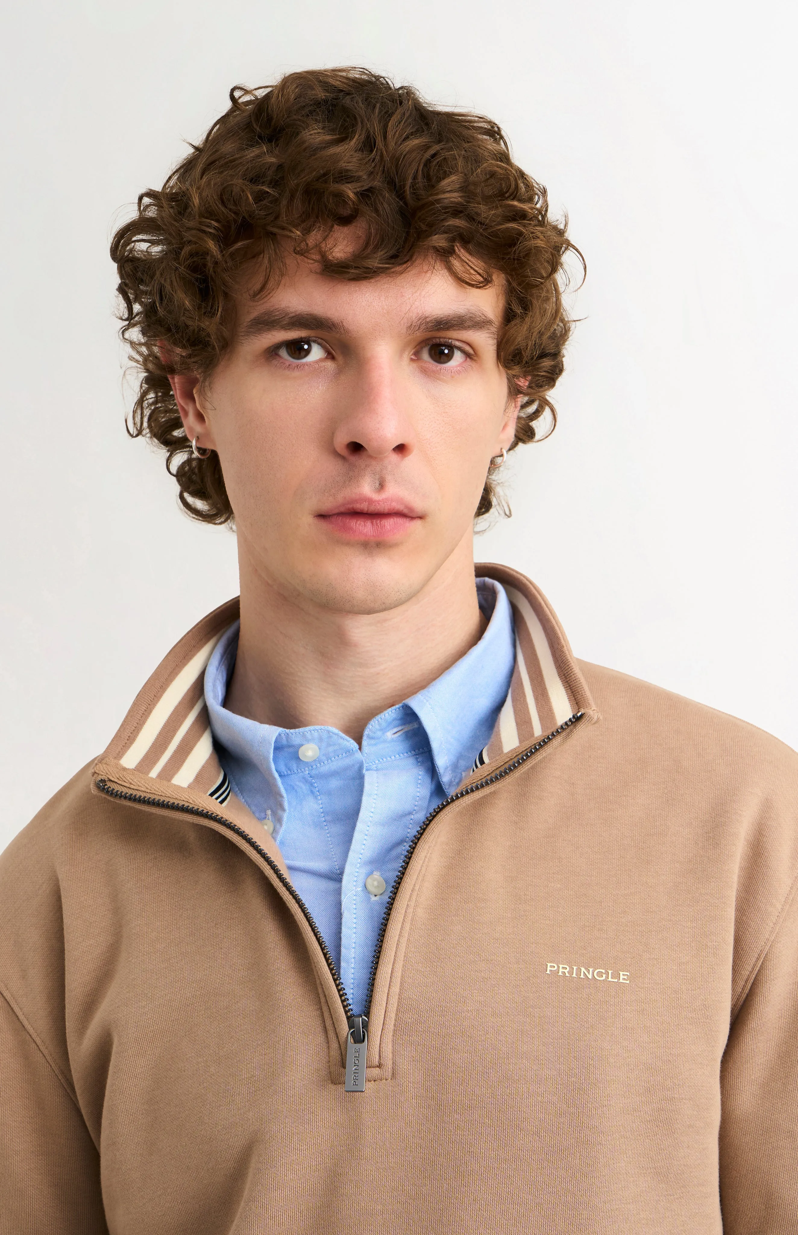 Men's Qtr Zip Track Jumper In Mushroom sold by Pringle of Scotland product image thumbnail 3