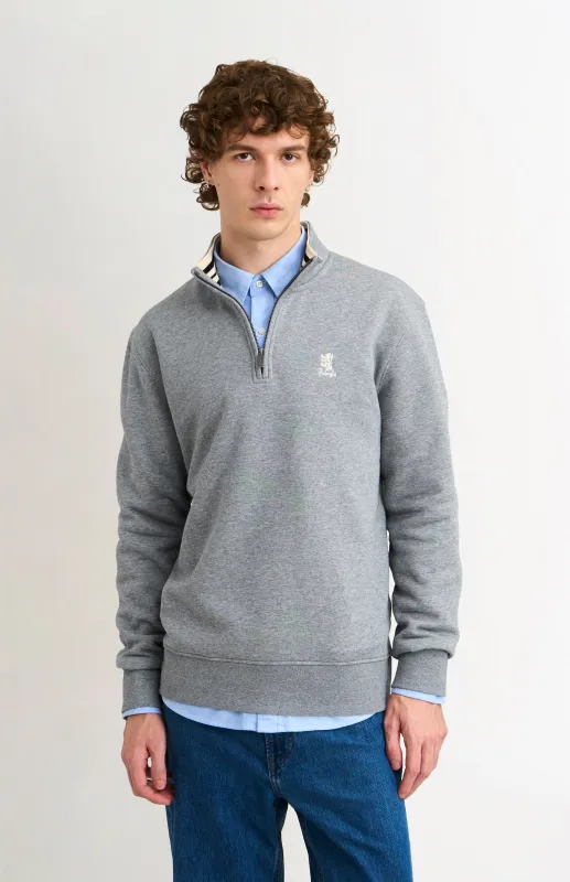 Men's Qtr Zip Track Jumper In Grey Melange made by Pringle