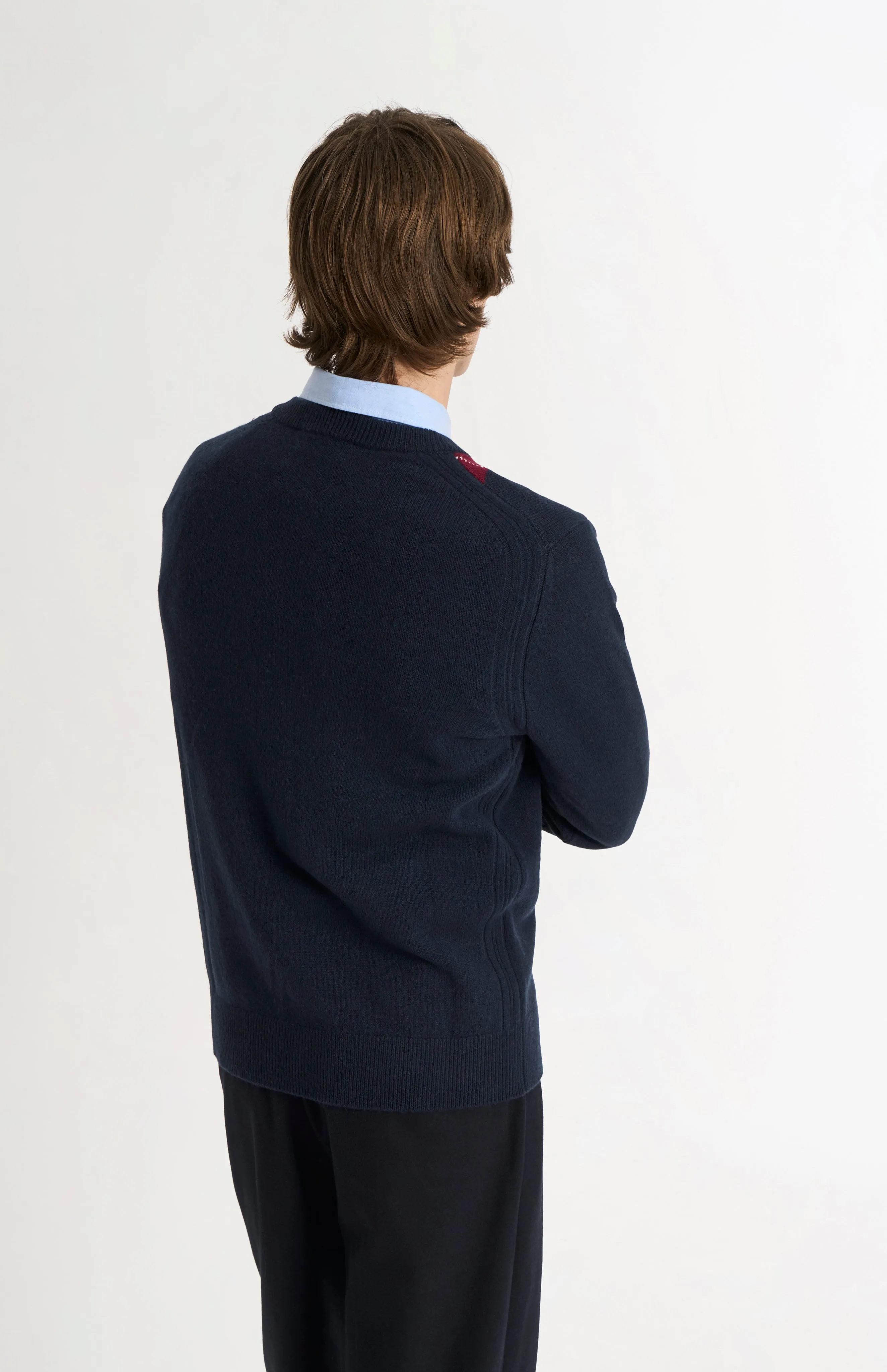 Men's Kessock V-neck Supersoft Lambswool Argyle Jumper In Navy / Mushroom / Burgundy sold by Pringle of Scotland product image thumbnail 5