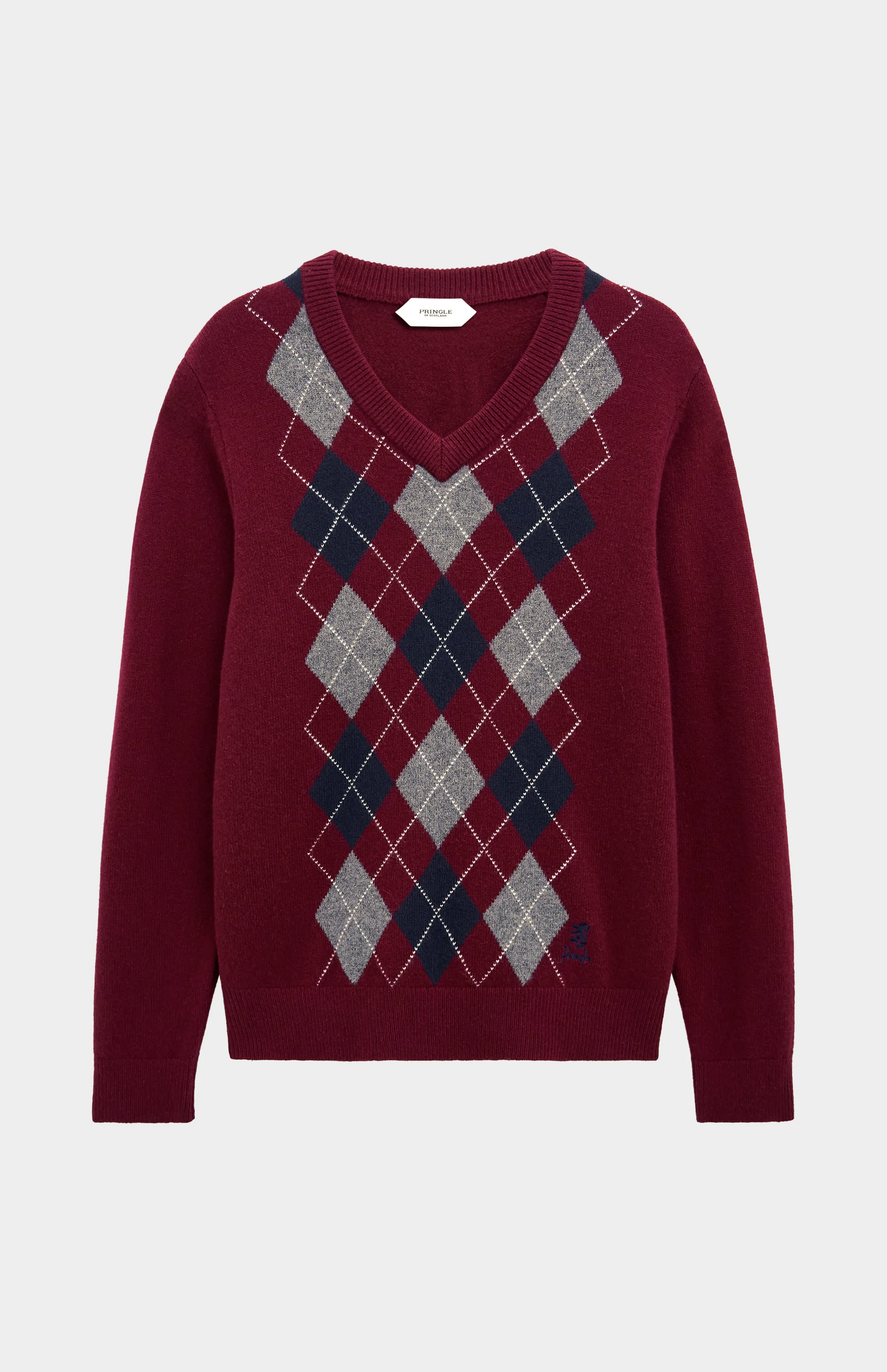 Men's Kessock V-neck Supersoft Lambswool Argyle Jumper In Burgundy/ Navy / Grey sold by Pringle of Scotland product image thumbnail 2