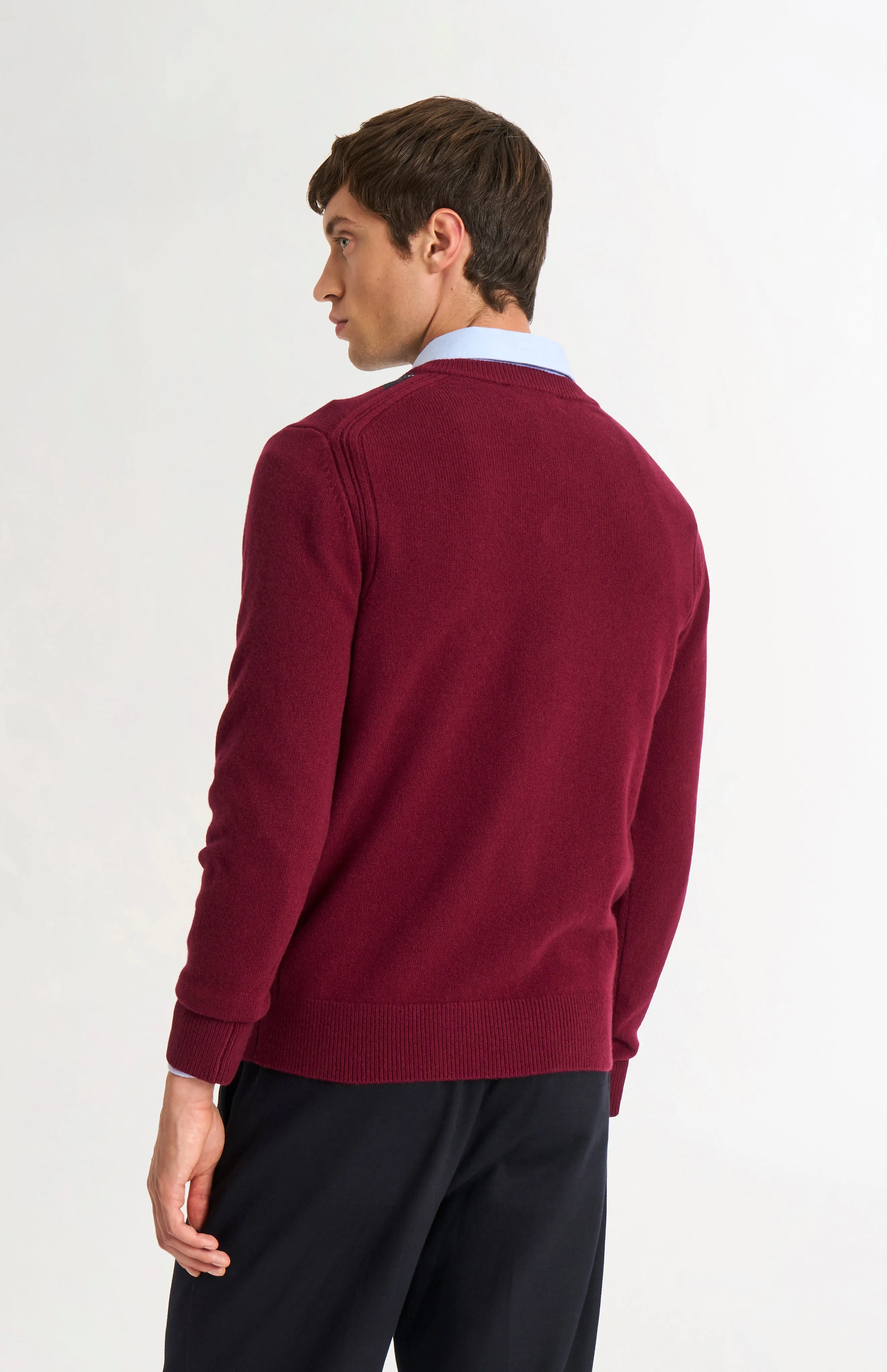 Men's Kessock V-neck Supersoft Lambswool Argyle Jumper In Burgundy/ Navy / Grey sold by Pringle of Scotland product image thumbnail 5
