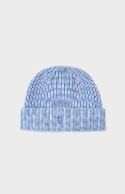 Ribbed Chunky Cashmere Beanie In Sky Blue sold by Pringle of Scotland