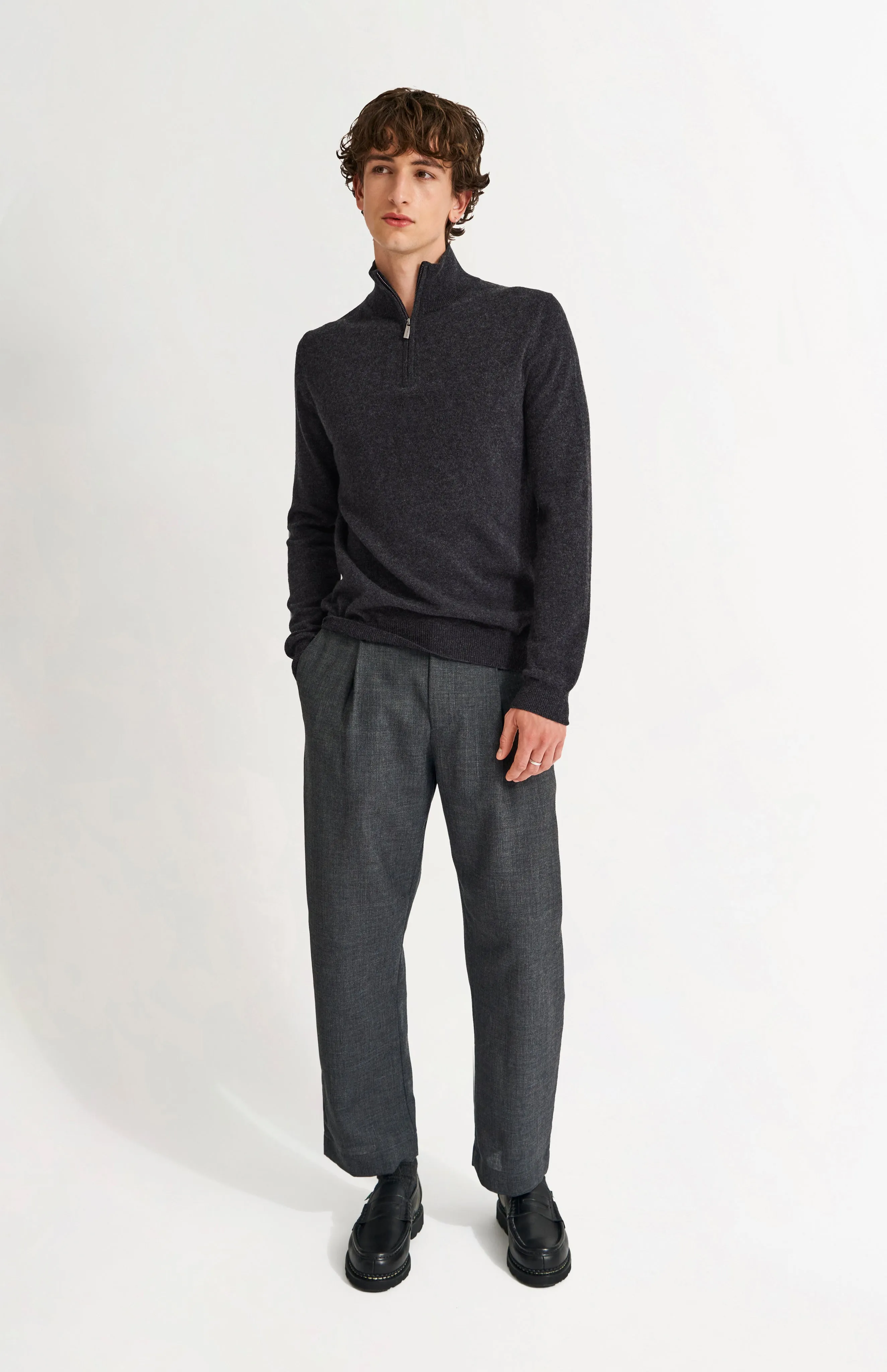 Men's Qtr Zip Cashmere Classic Jumper In Charcoal sold by Pringle of Scotland product image thumbnail 3