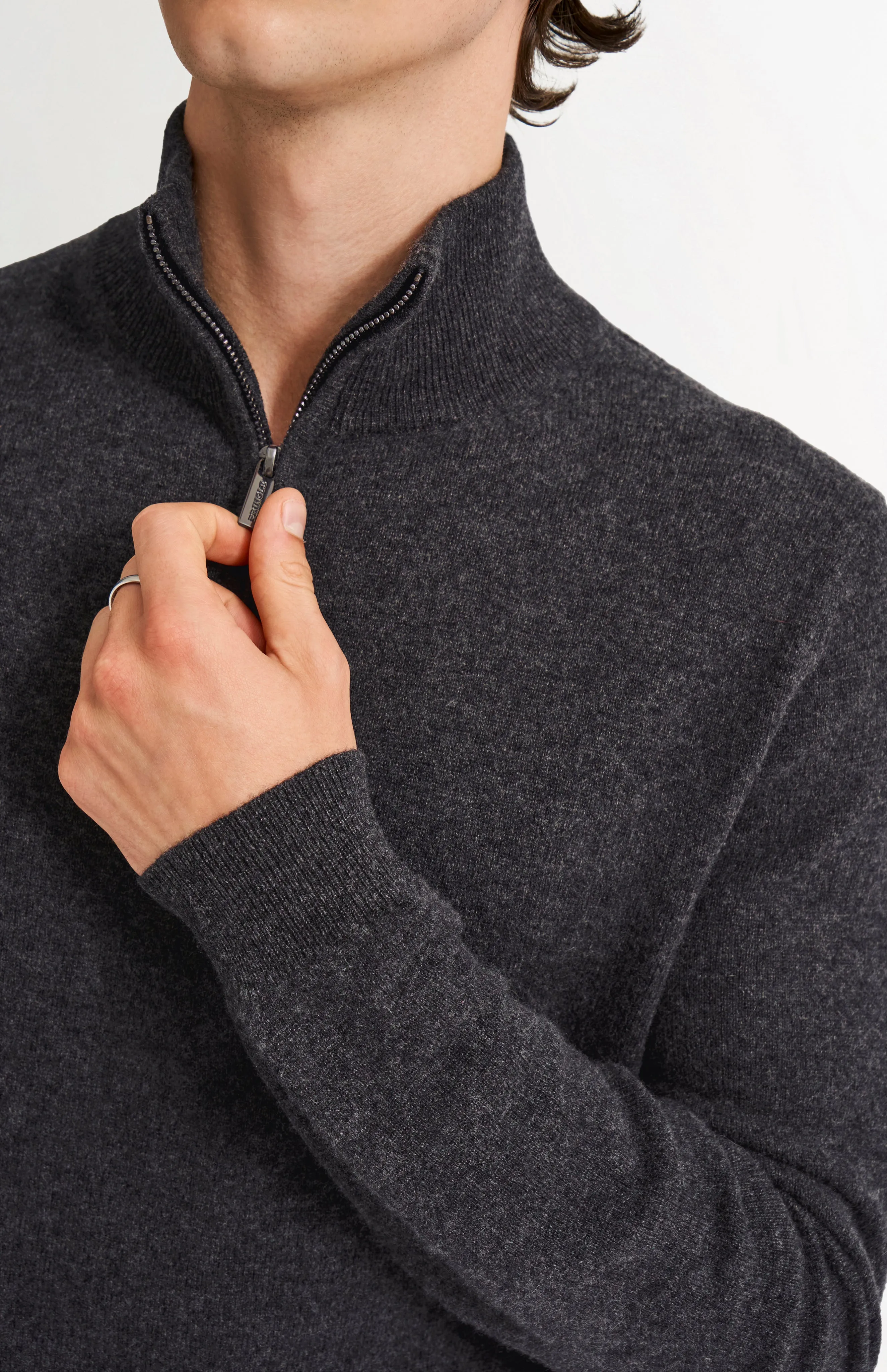 Men's Qtr Zip Cashmere Classic Jumper In Charcoal sold by Pringle of Scotland product image thumbnail 4