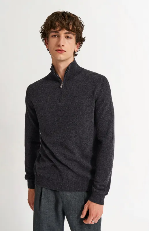 Men's Qtr Zip Cashmere Classic Jumper In Charcoal made by Pringle