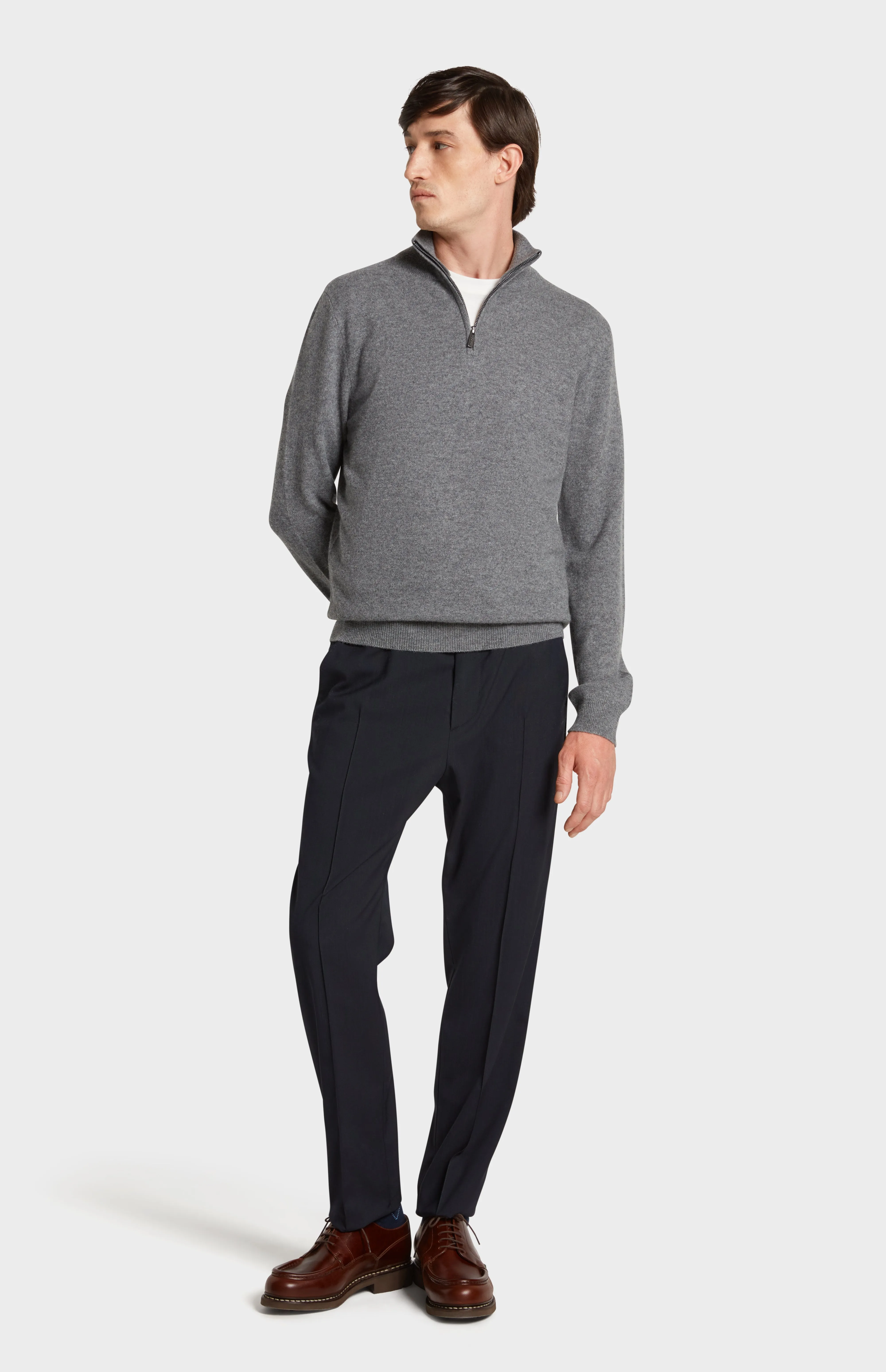 Men's Qtr Zip Cashmere Classic Jumper In Grey Melange sold by Pringle of Scotland product image thumbnail 3