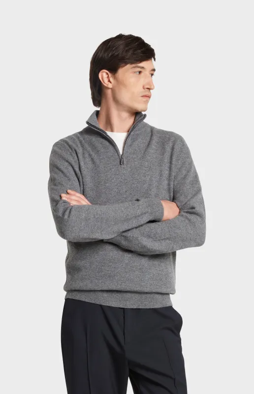 Men's Qtr Zip Cashmere Classic Jumper In Grey Melange sold by Pringle of Scotland